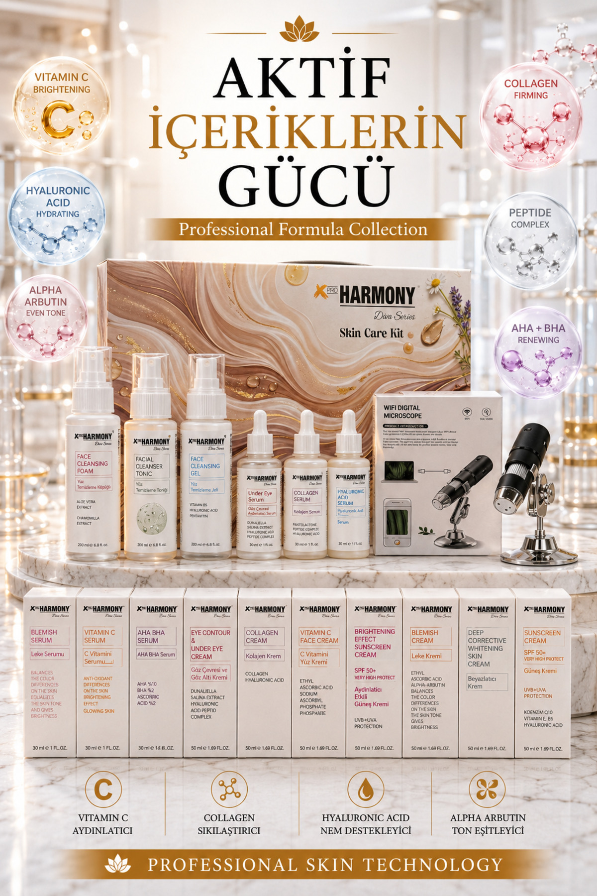 PROHARMONY Profesyonel Cilt Analiz & Bakım Seti | 16 Parça Premium
