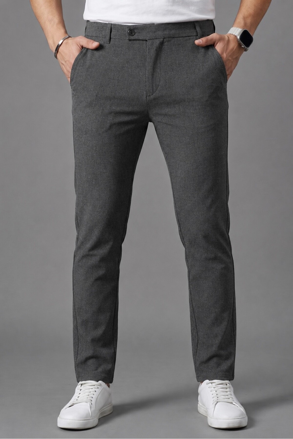 Erkek Füme Renk Kaliteli Esnek Likralı Slim Fit Kumaş Pantolon — خاکستری KUMAŞ-SLİM