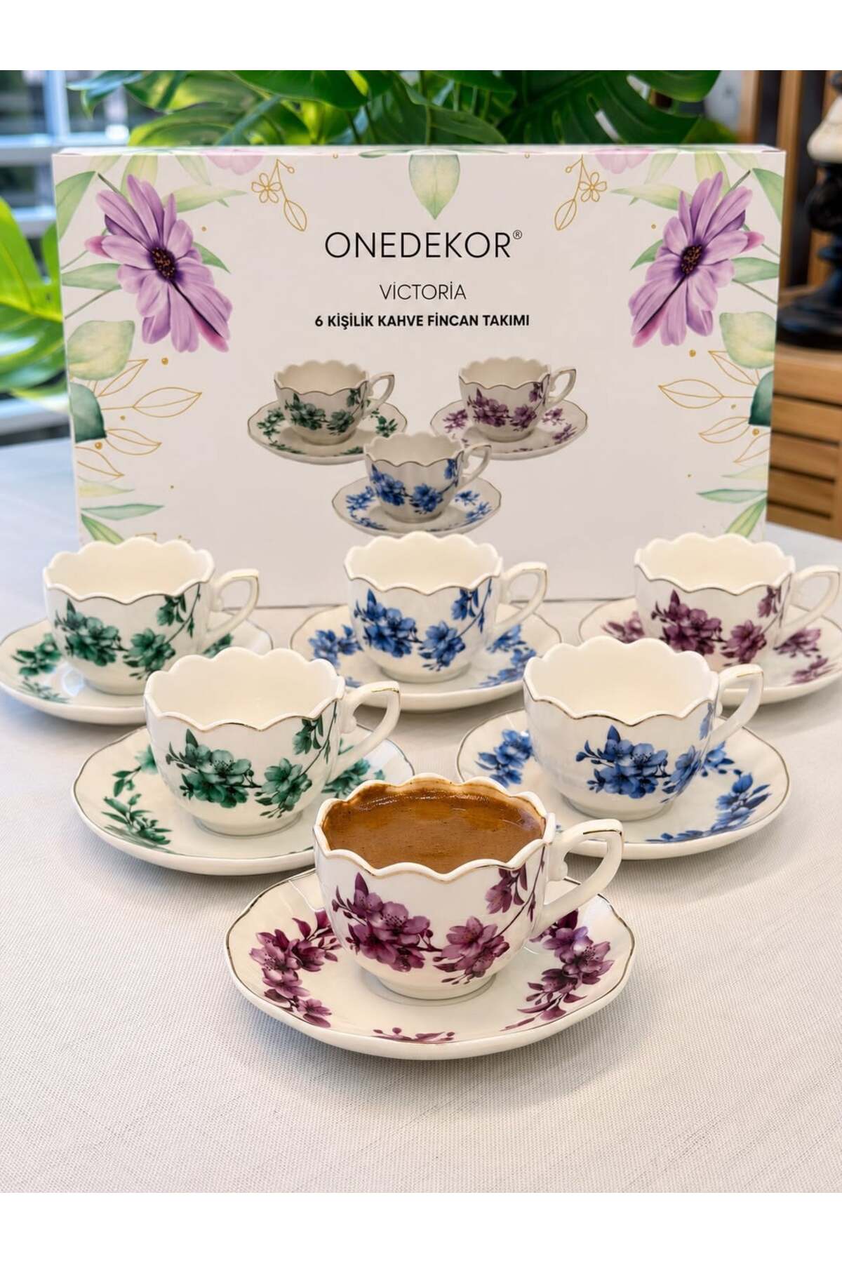 Onedekor 6 Kişilik Porselen Leaf Elegance Victoria Kahve Fincanı