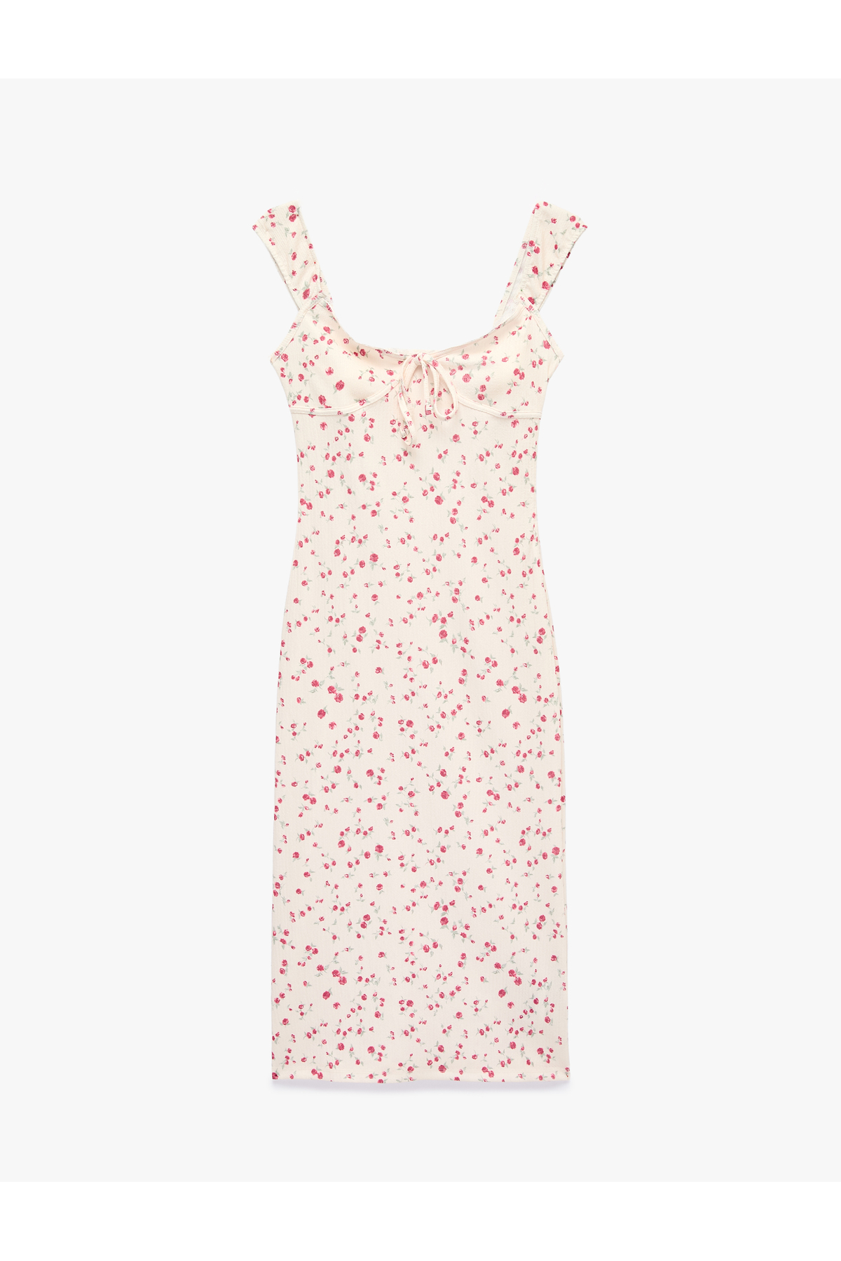Koton Bürümcük Fabric Lace Detailed Lace-Up Collar Sleeveless Long Floral Dress