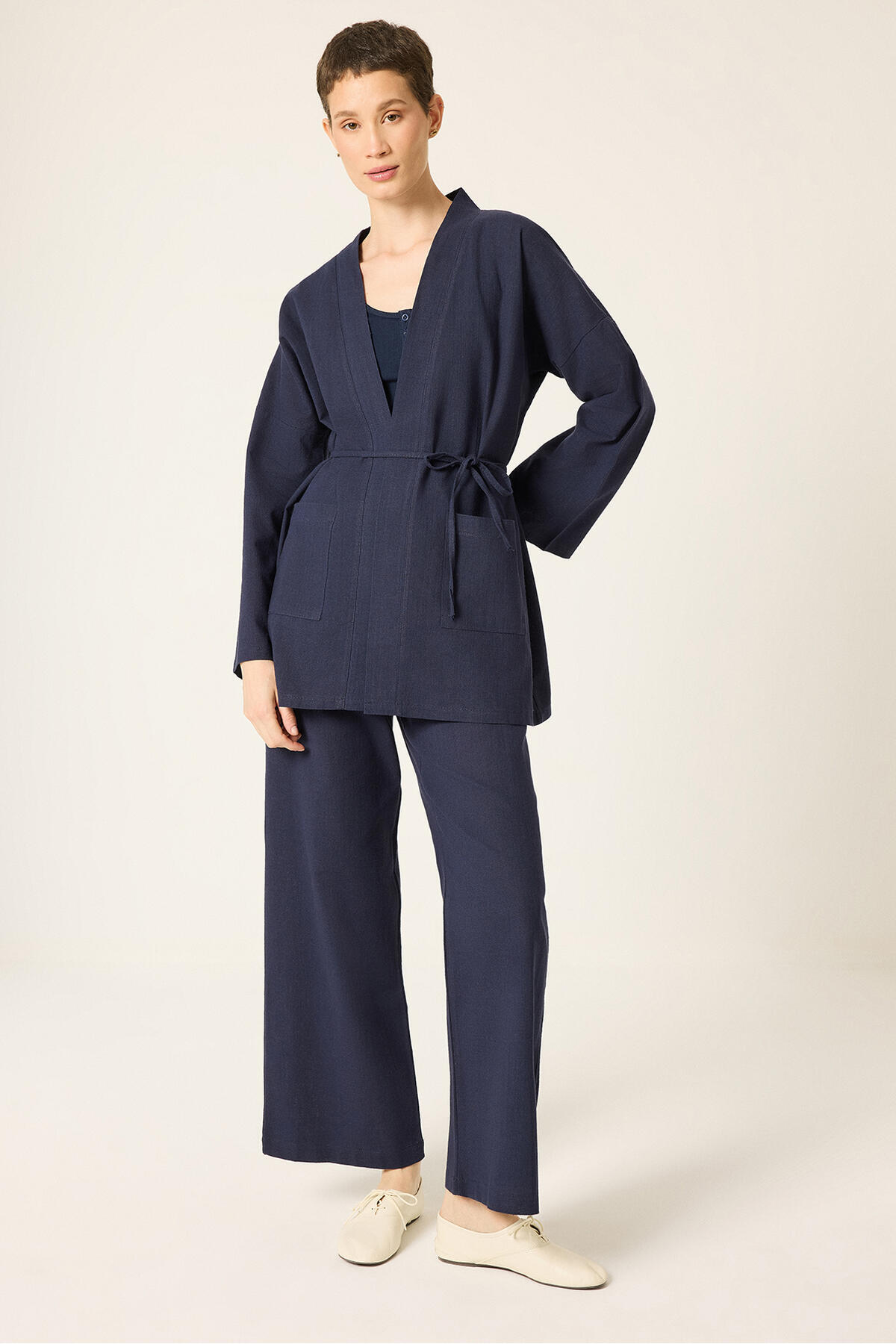 Touche Prive Linen Kimono Pants Set