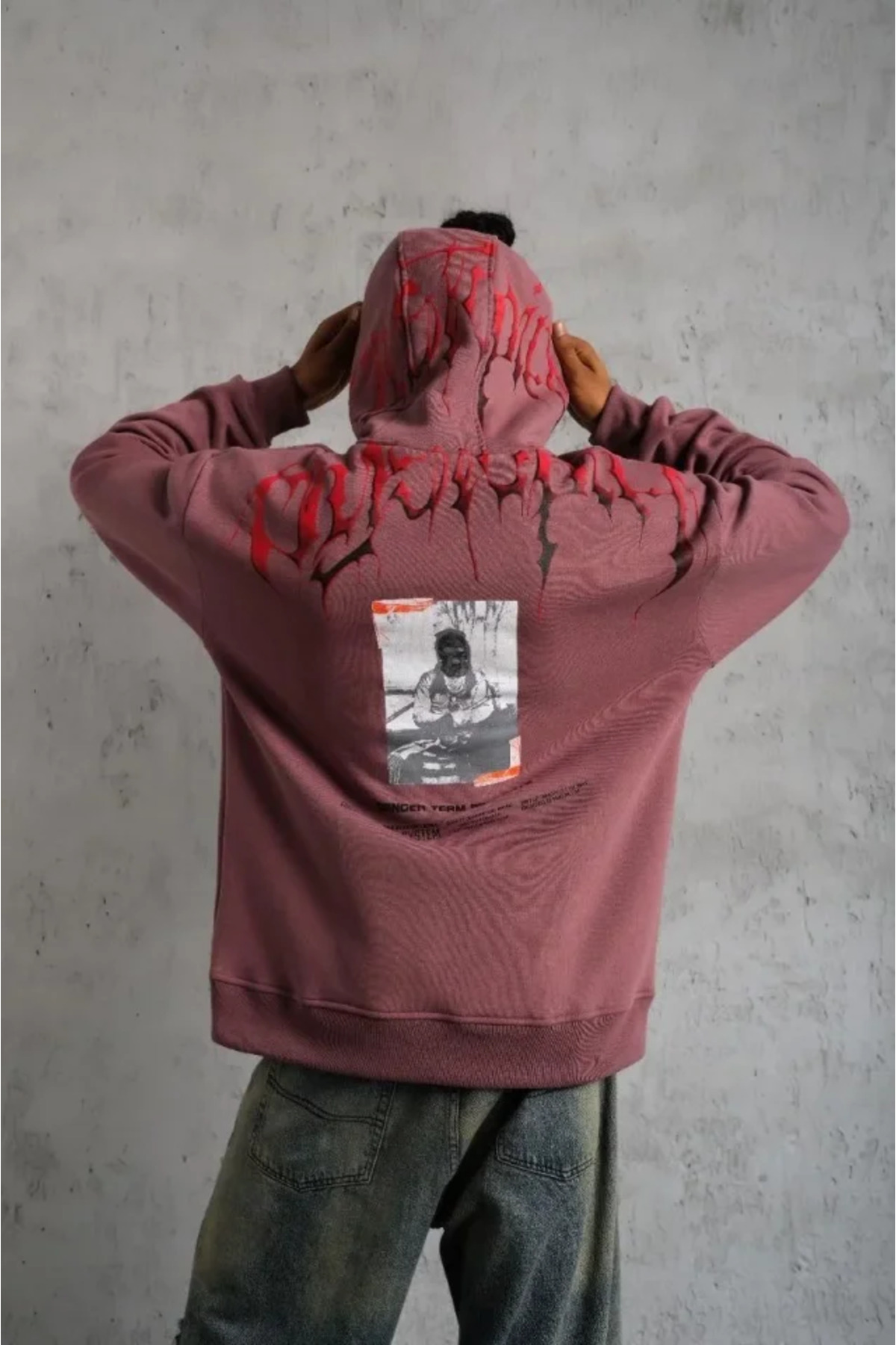 UFC 1985 TOP BRAND Men's front and back Printed Hooded 3 thread sweatshirt - dusty rose