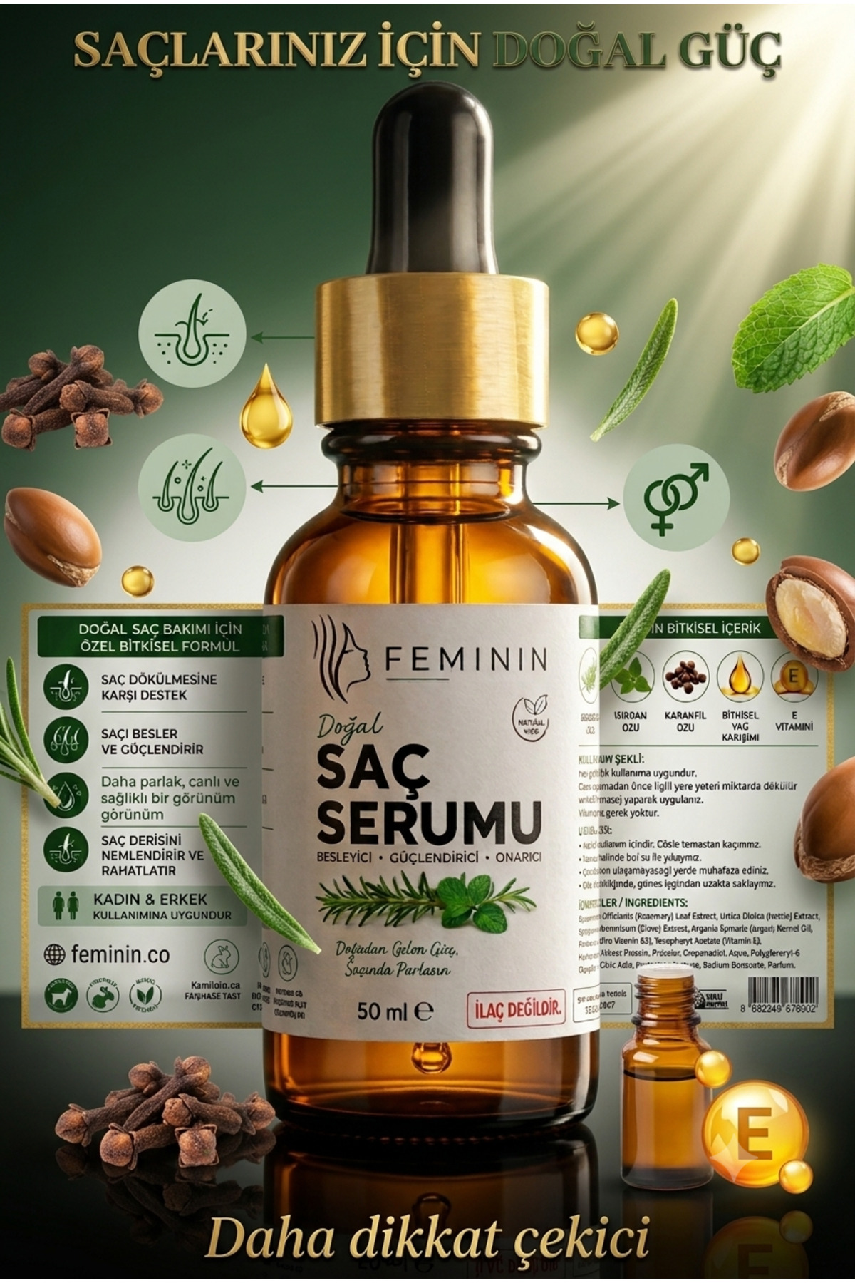 DOĞAL SAÇ Serumu 50 ml Bitkisel Formül ile Dökülmeyi Durdurur ve Saçları Besler — SAÇSERUMU — تصویر 3 از 4