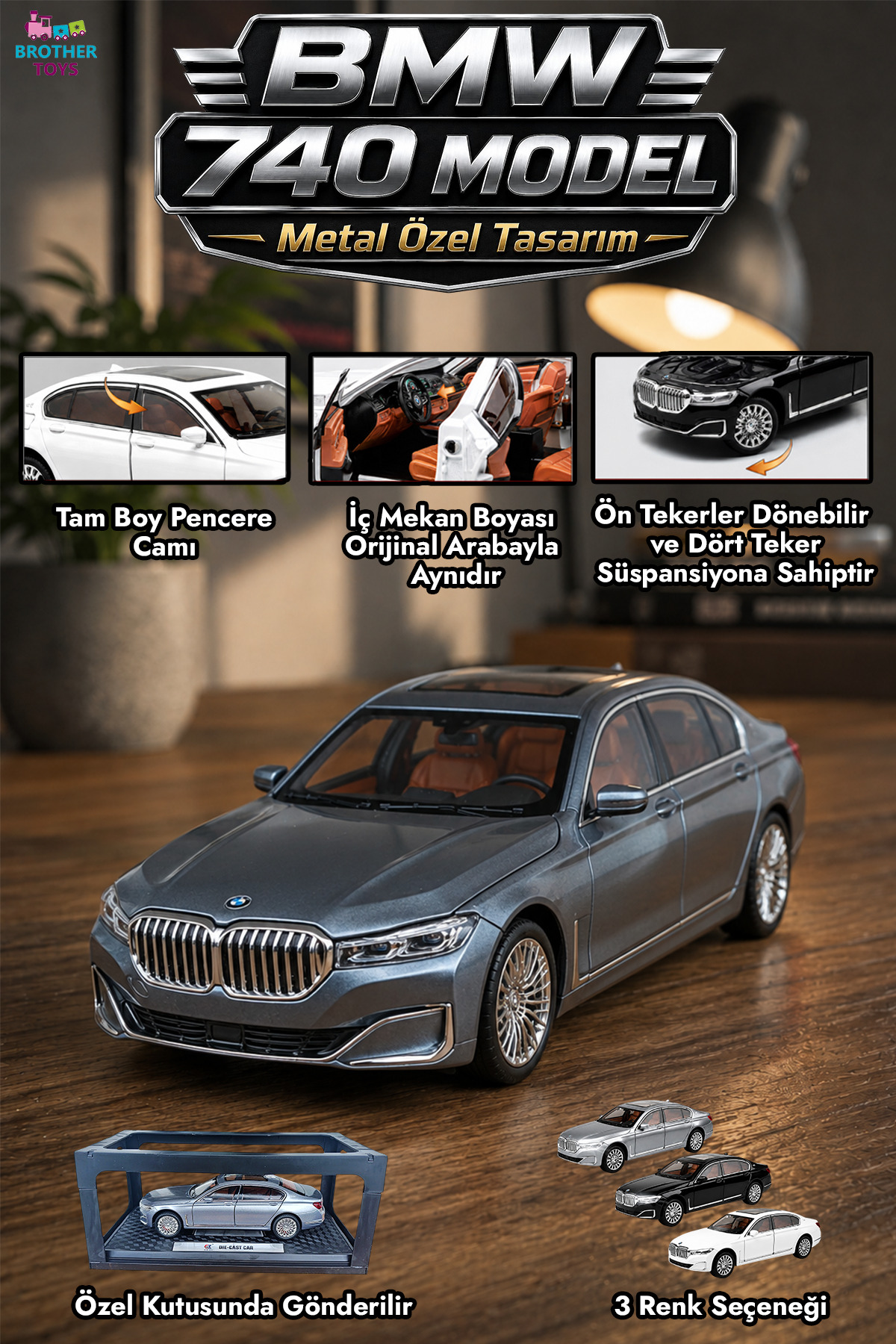  7er 740 ミニカー 1/24スケール Brother Toys Bmw 740 1:24 Model Araba Metal Kasa Detaylı Tasarım