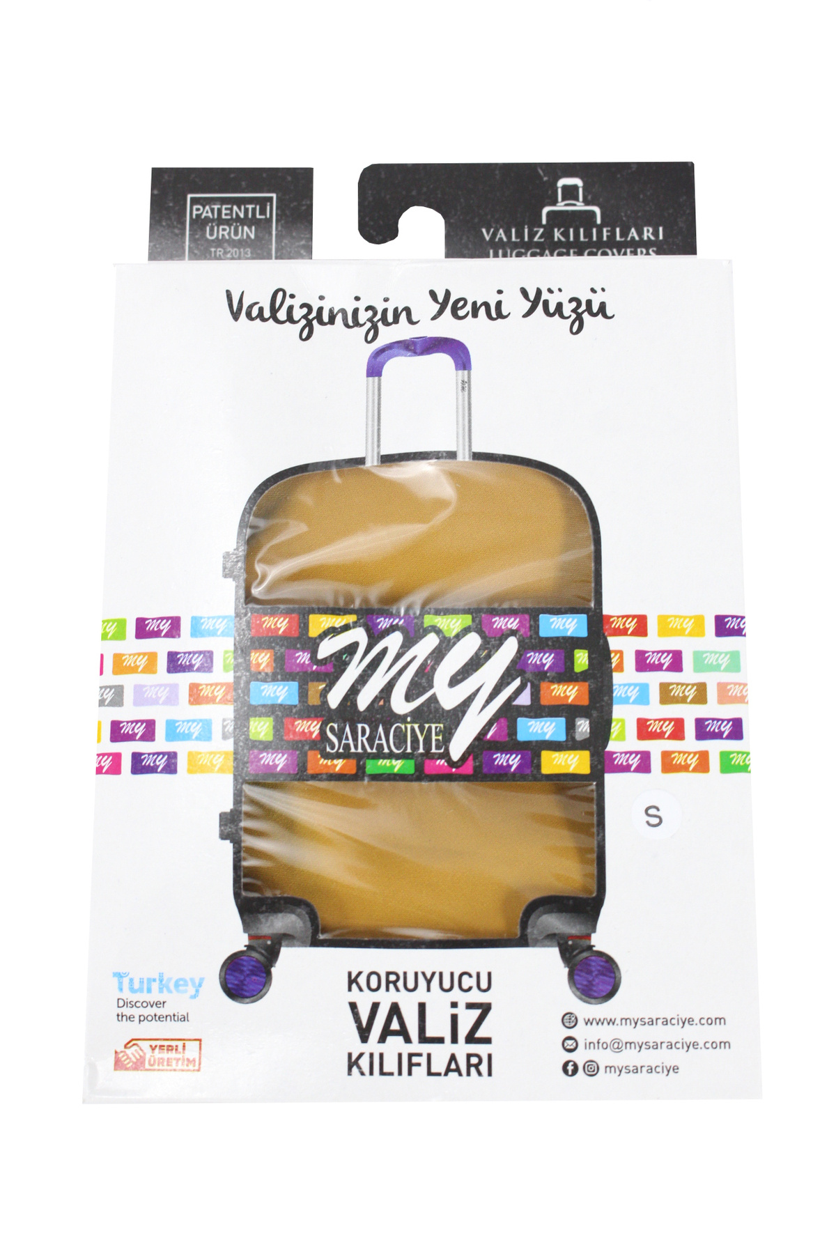 (My#172 GOLDEN) VALİZ İÇİN KILIF Rengarenk-Orta Boy
