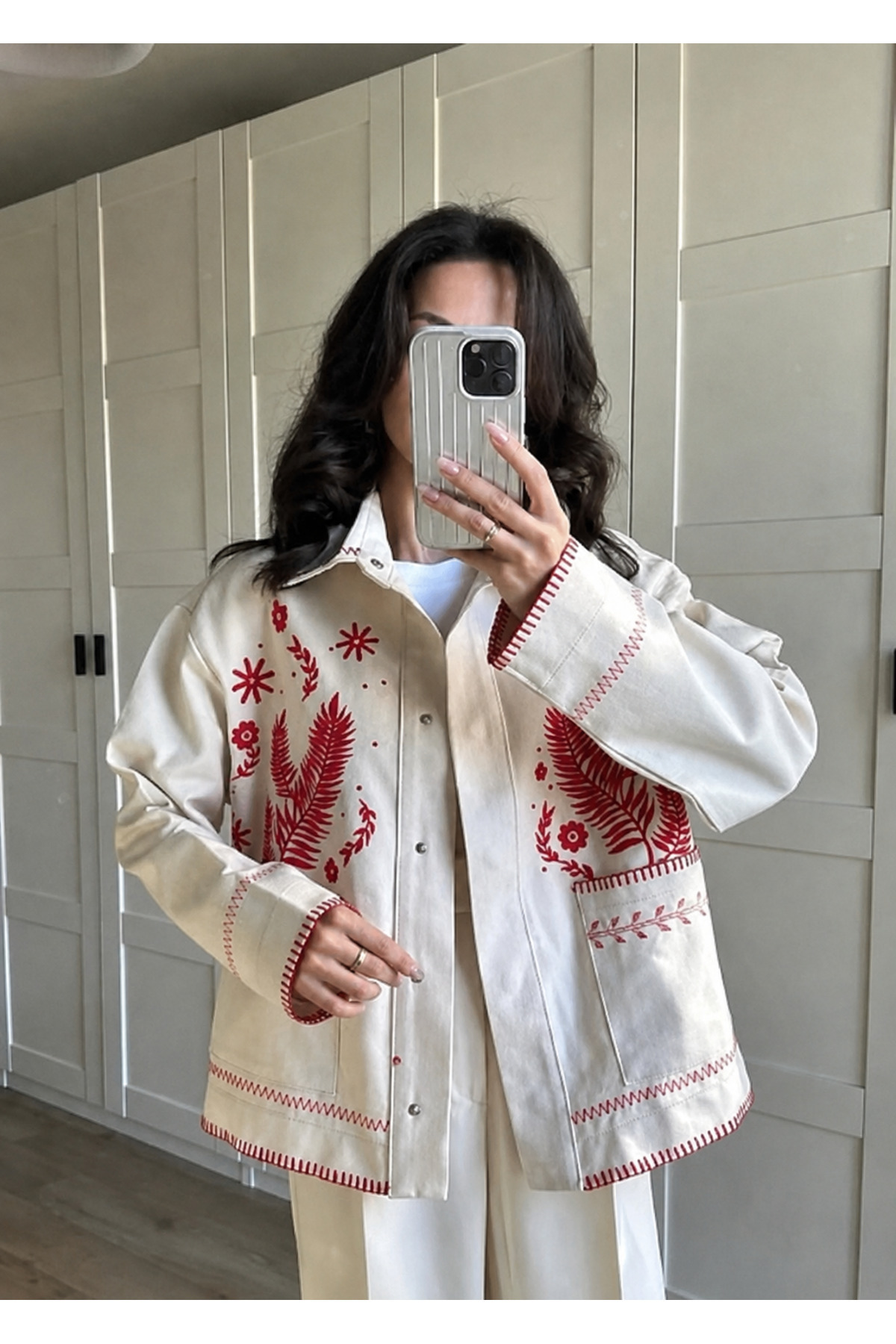 My Blog Natural Colored Embroidered Gabardine Jacket - 5103