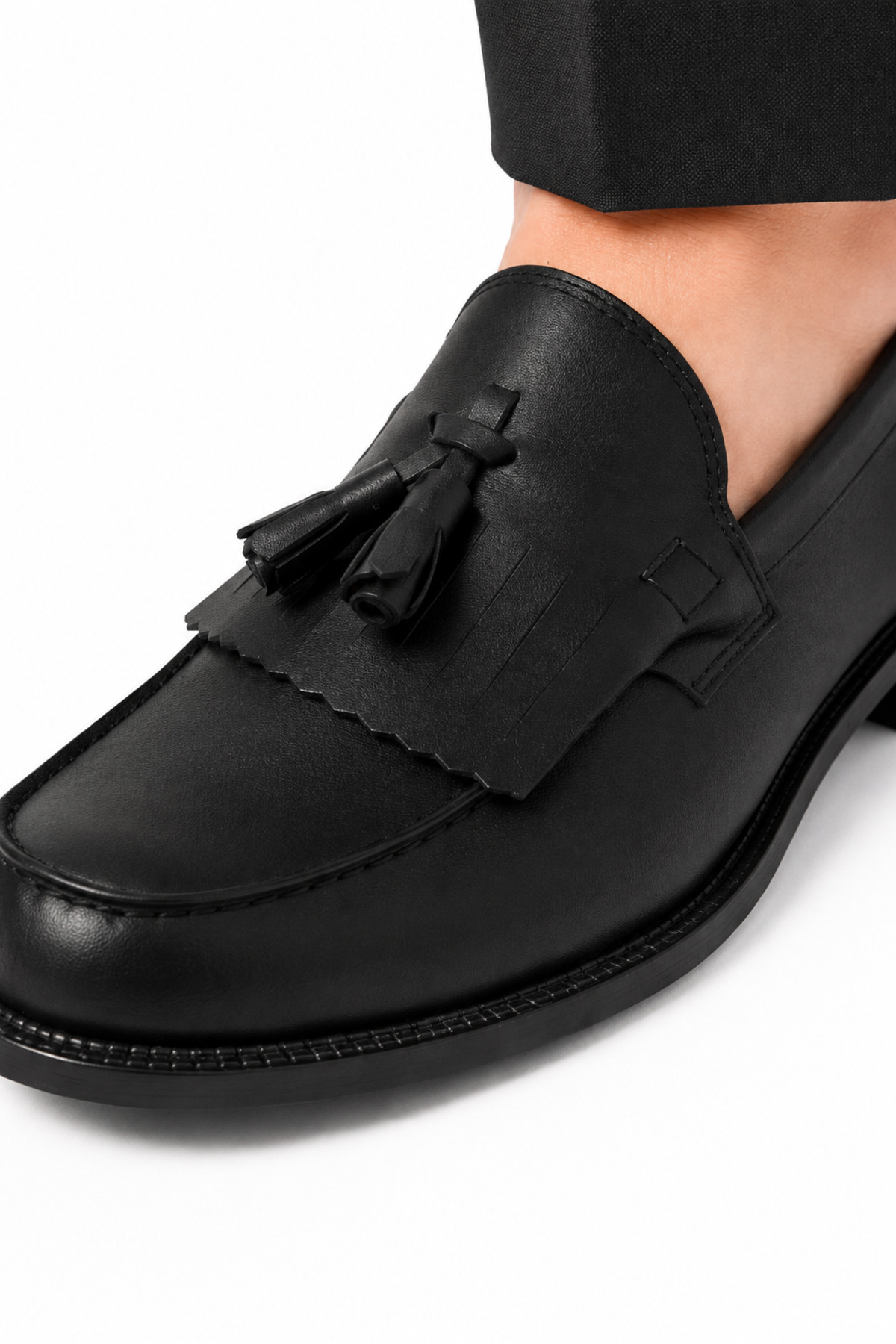 By Sabit Unisex Siyah Püsküllü Corcik Loafer Ayakkabı Bağcıksız Klasik Günlük Şık Kundura görsel 5