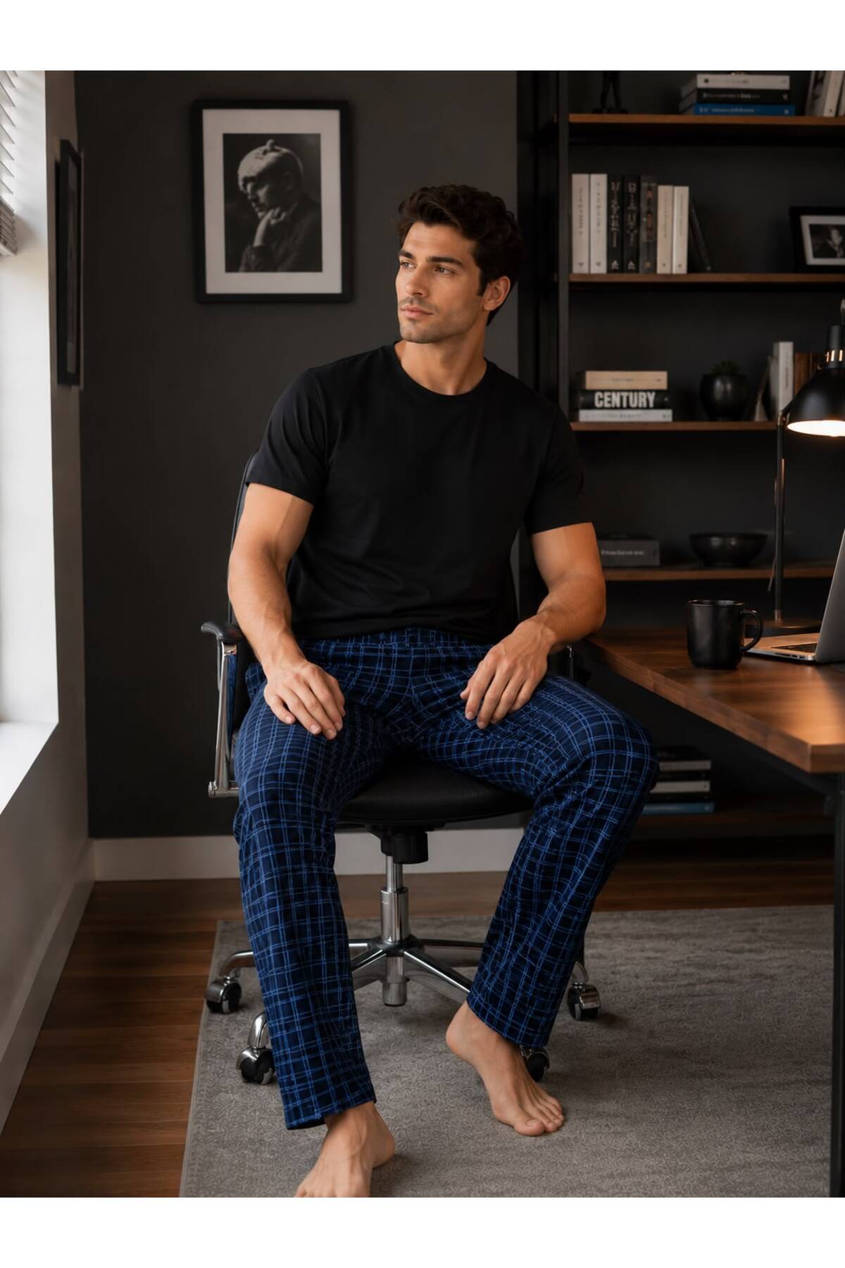 Arvin Pijama Erkek Ekose Baskılı Pamuklu Cepsiz Beli Lastikli Yazlık Pijama Altı görsel 3