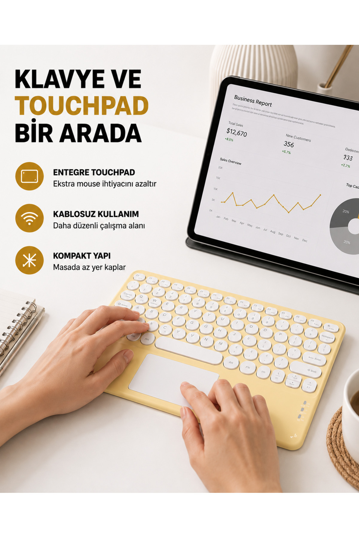 markentegra Bluetooth Klavye – Kablosuz, Sessiz Tuşlu, Android iOS Windows Uyumlu, Kompakt Taşınabilir Tasarım