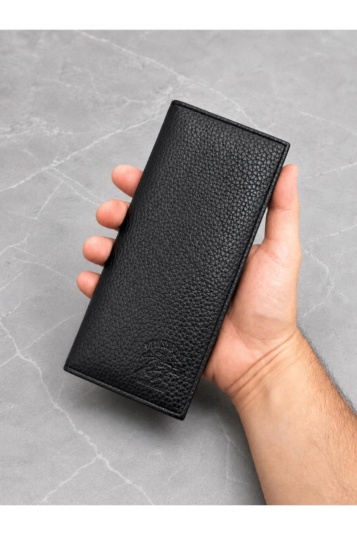 JR Boutique Erkek Siyah Suni Deri El Çantası Cüzdan Telefon Bölmeli Çoklu Kartlık Portföy görsel 4