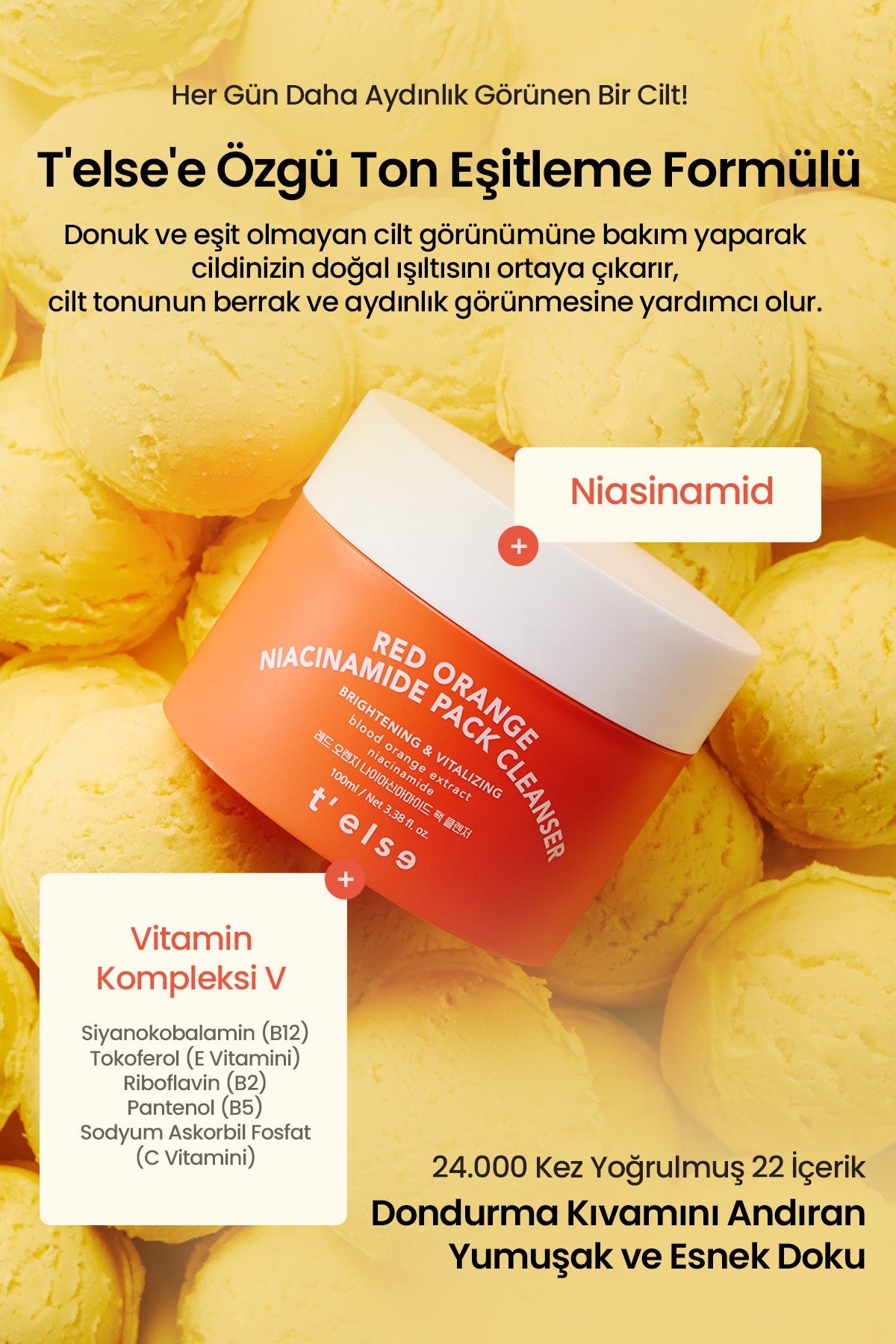 Siyah Nokta Karşıtı, Aydınlatıcı Yüz Temizleme Kremi TELSE Red Orange Niacinamide Pack Cleanser — 9839 — تصویر 6 از 9