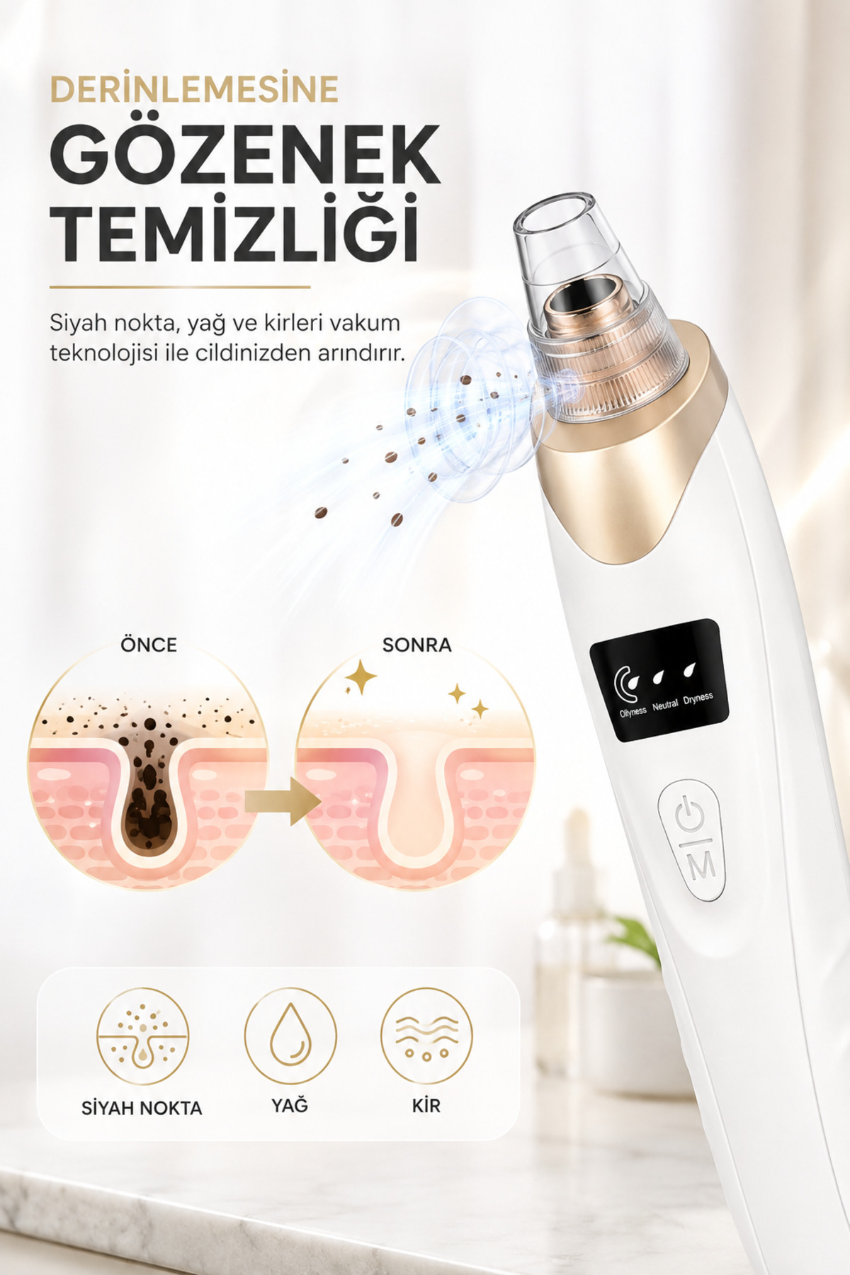 Auhma AHB01 Vakumlu Siyah Nokta Temizleme Cihazı – 3 Kademeli Emiş Gücü, 5 Farklı Başlık, USB Şarjlı Kablosuz Gözenek Temizleyici, Yağ ve Kir Temizleme, Yüz Cilt Bakım Cihazı — سفید ROBEVEAHB01 — تصویر 2 از 8