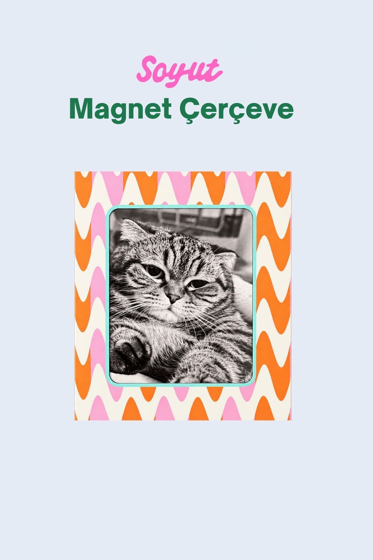 Soyut Dalgalı Magnet Fotoğraf Çerçevesi – Turuncu-Pembe