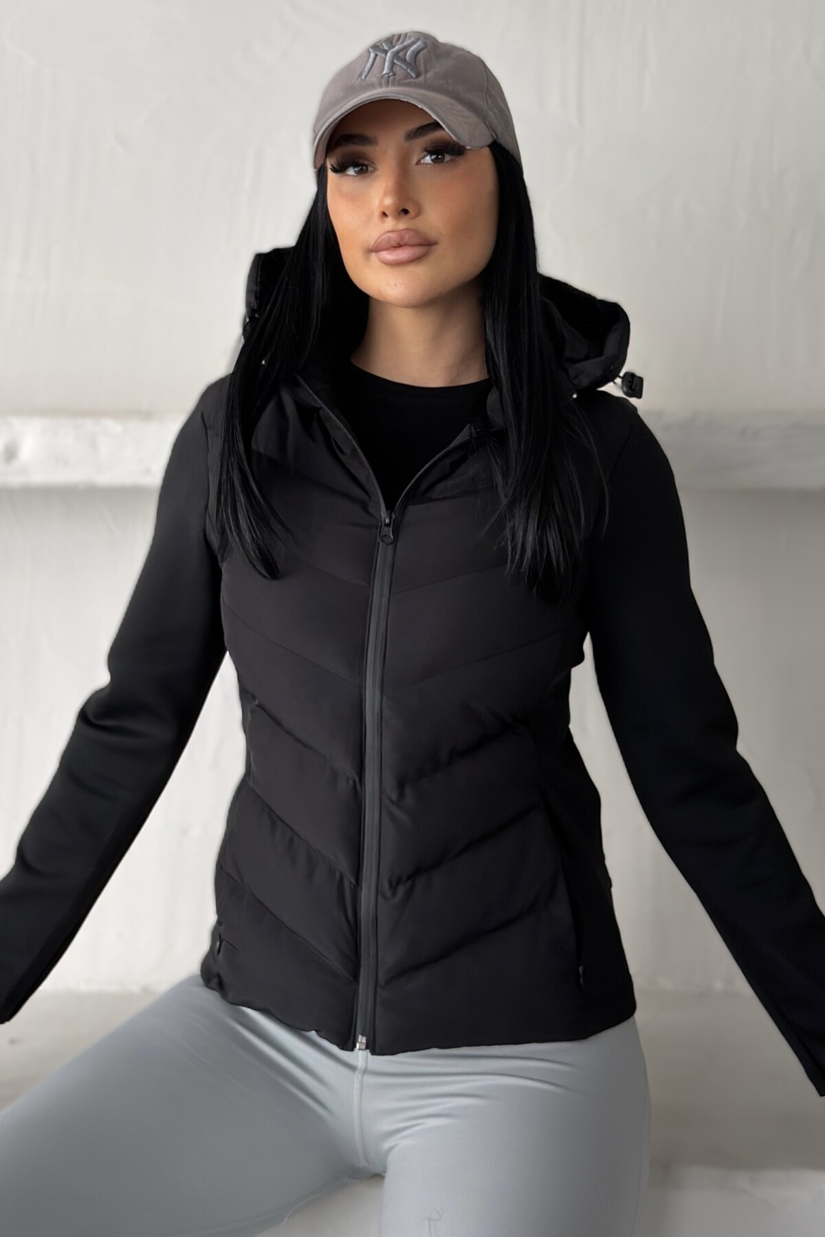 moda armanc Kadın Kapüşonlu Range Rover Mom Şişme Slim Fit Ceket görsel 6