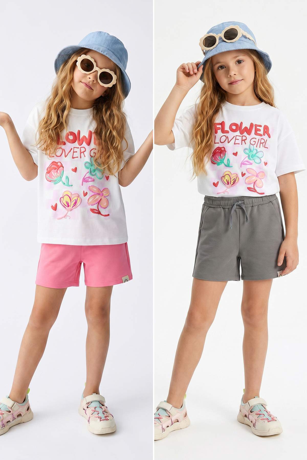 Trendyolmilla Kids Gri-Pembe 2'li Düz Örme Şort & Bermuda TKDSS26SR00029