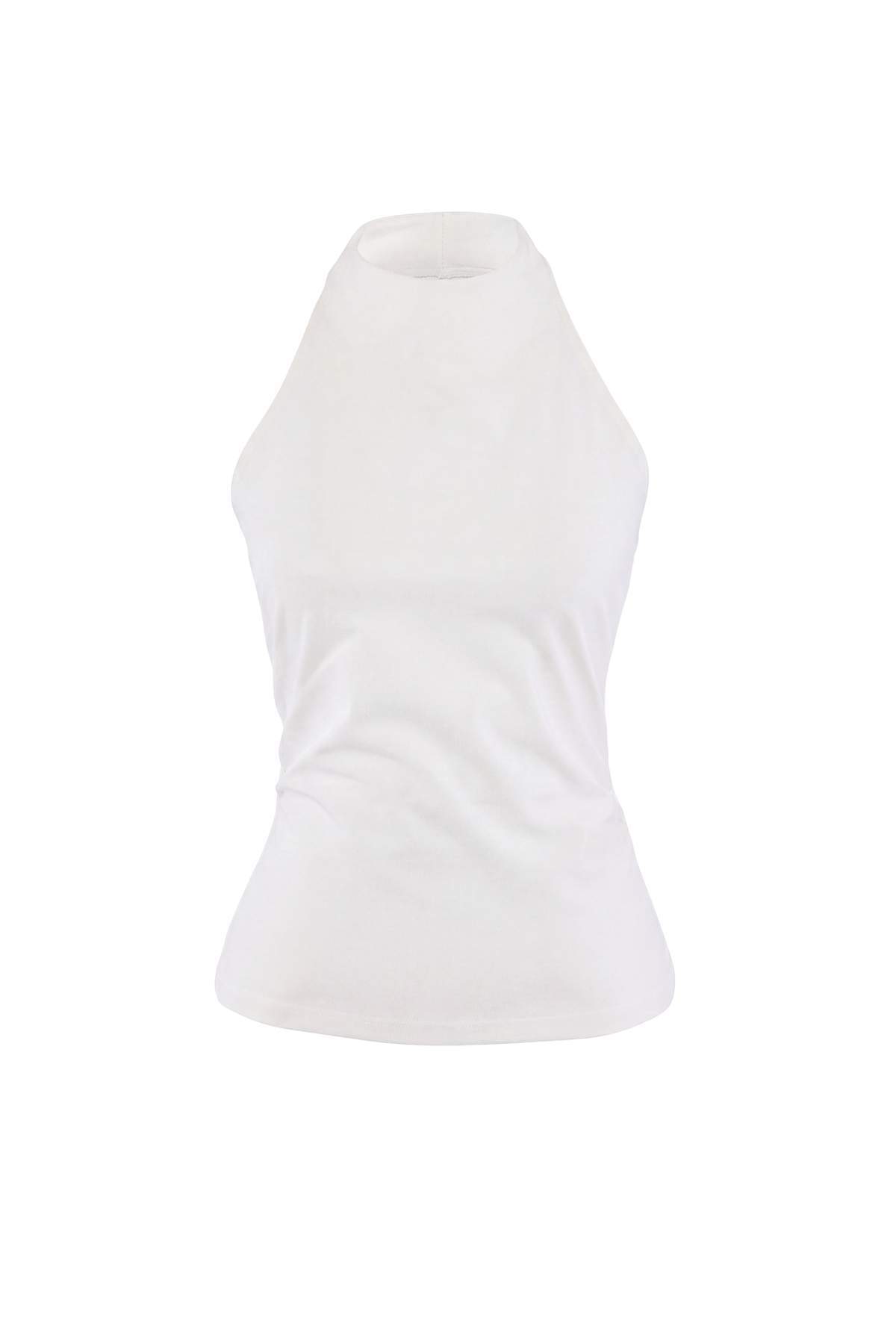 Trendyolmilla Teen Ekru Fitted/Vücuda Oturan Boyundan Bağlamalı Büzgülü Paper Touch Örme Bluz TWOSS26BZ00274