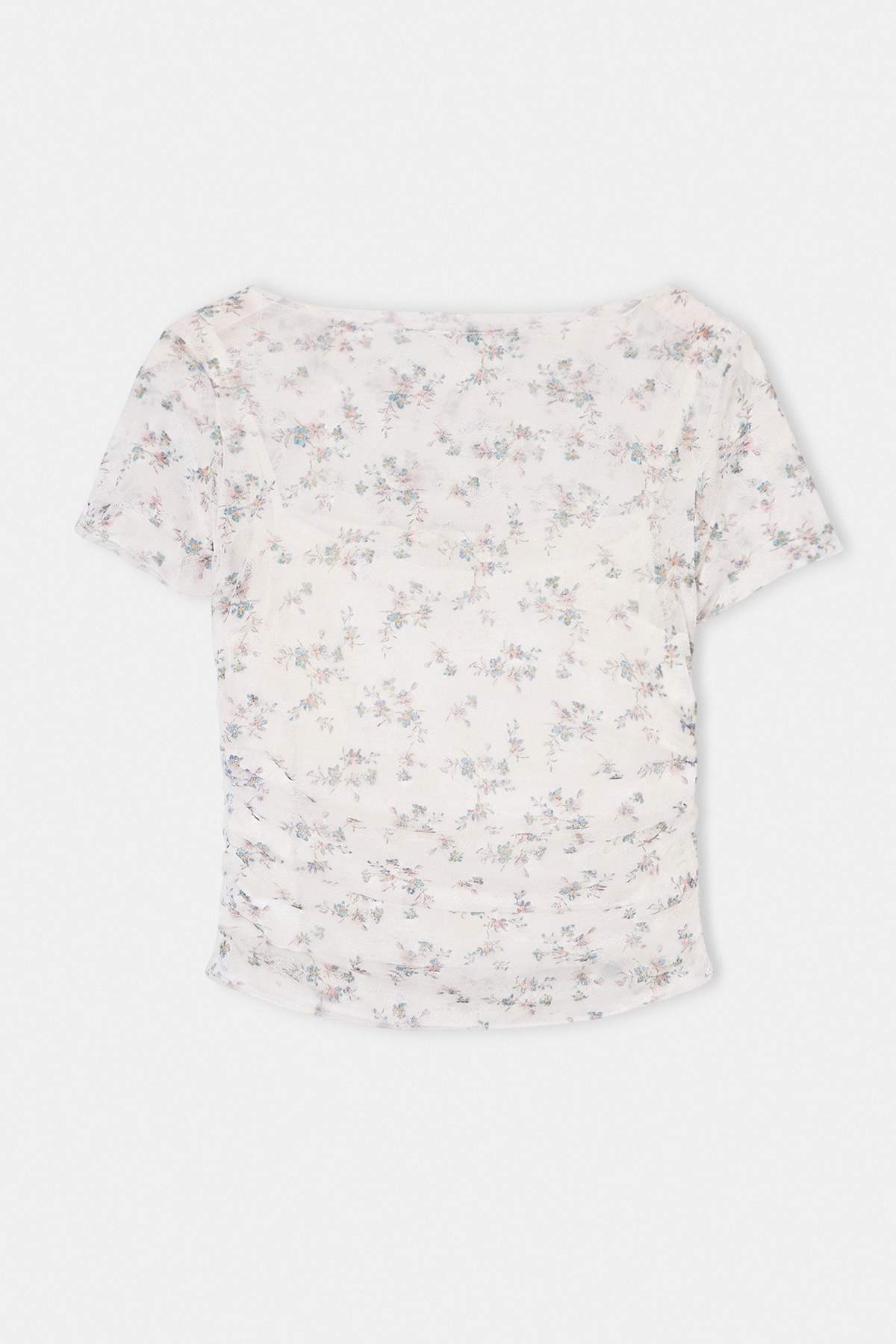 Trendyolmilla Çok Renkli Çiçekli Fitted Kayık Yaka Standart Kol Kısa Crop Dantel Örme Bluz TWOAW27BZ00068