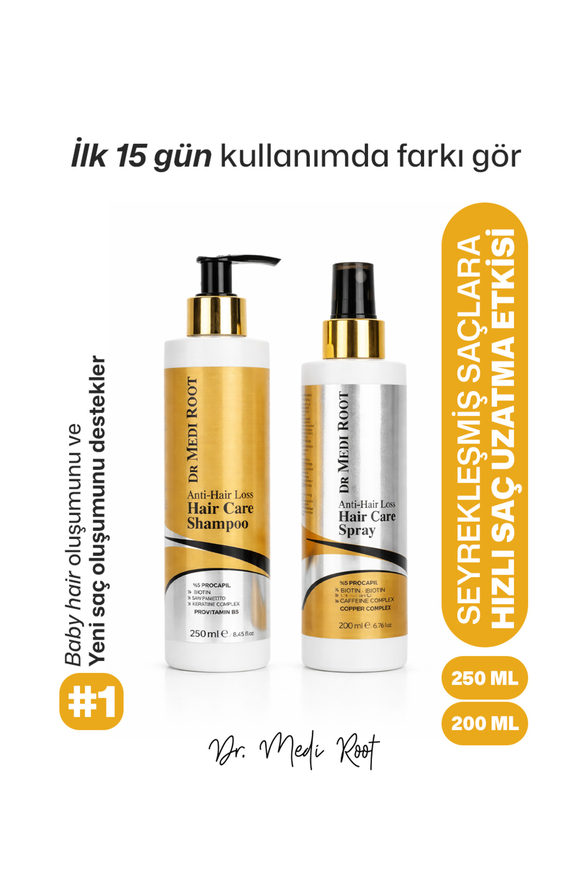 Anti-Hair Loss Saç Bakım Seti Kök Destekleyici Şampuan & Sprey — Medi001