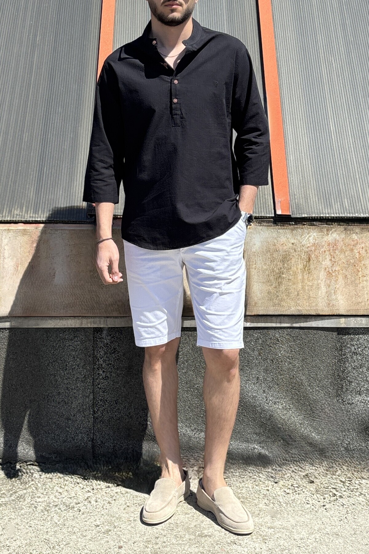 Men's, Regular fit, Dominant collar, cotton, linen look shirt 24INPG07
