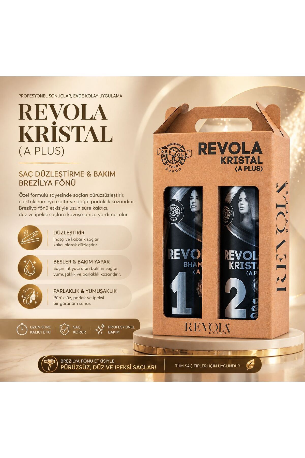 Kristal revola Aplus Orijinal Brezilya Fönü Keratin,protein betox Kıvırcık Saç Düzleştirici Bakım Krem 1000 ml — krstl1000 — تصویر 3 از 6