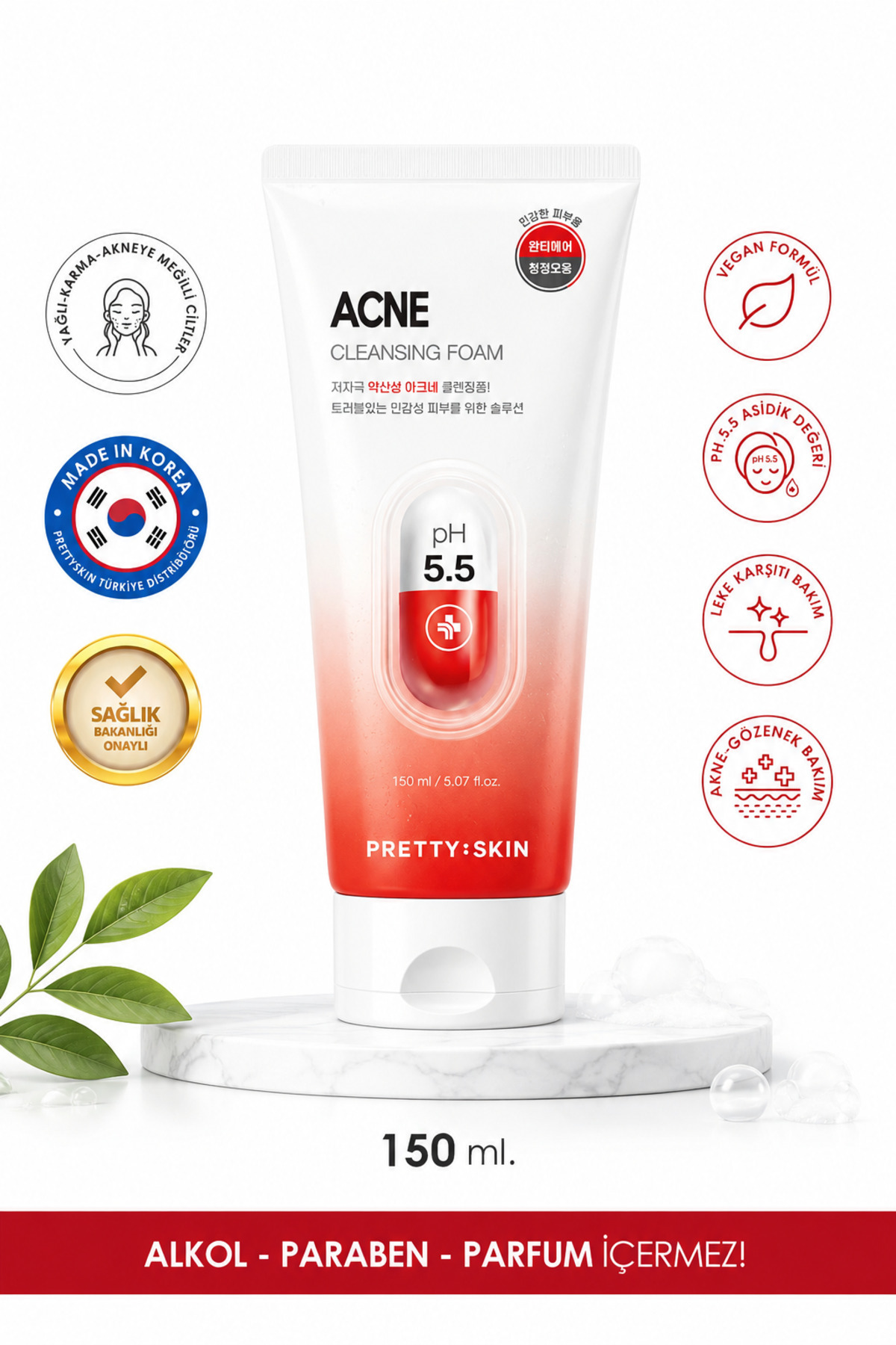 PRETTYSKIN Çay Ağacı Özlü Yüz Temizleme Köpüğü-ciltteki Yağ Ve Kirleri Arındırır, Karşıtı Bakım 150ml — 8809733210432