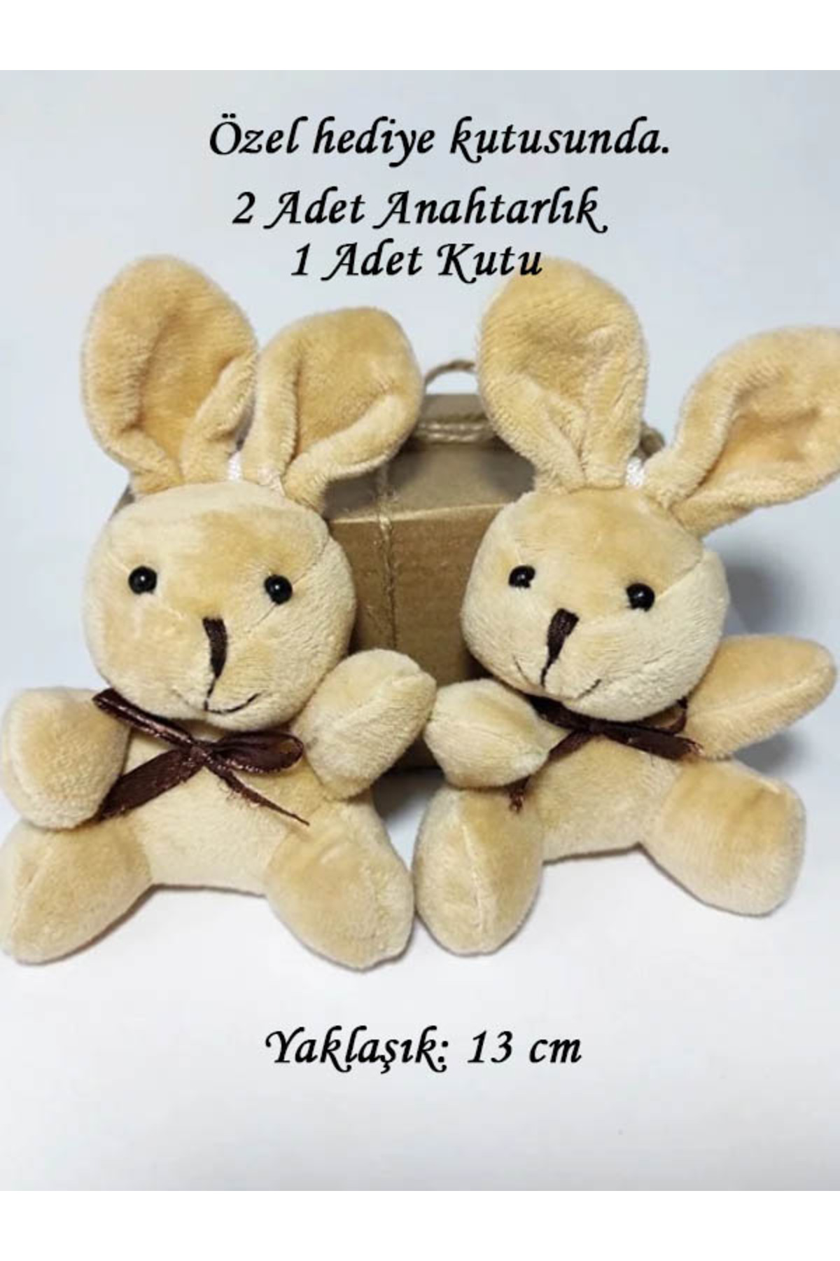 2Pcs Light Coffee Plush Toy Rabbit Keychain with Kraft Box 13cm - Rabbit Bag Ornament-Birthday