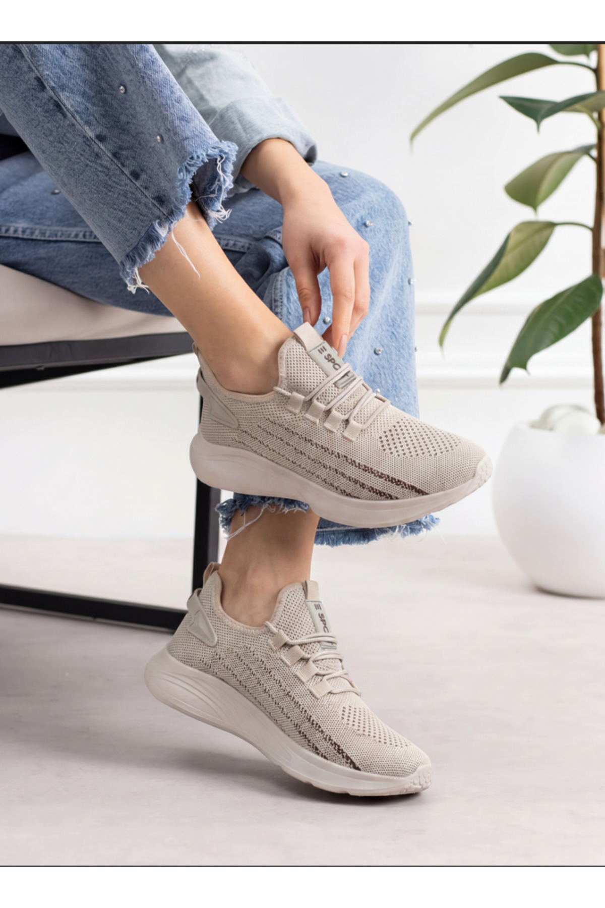 E SPORT Bej Unisex Hafif Triko Sneaker Ortopedik Ayakkabı-015 görsel 7