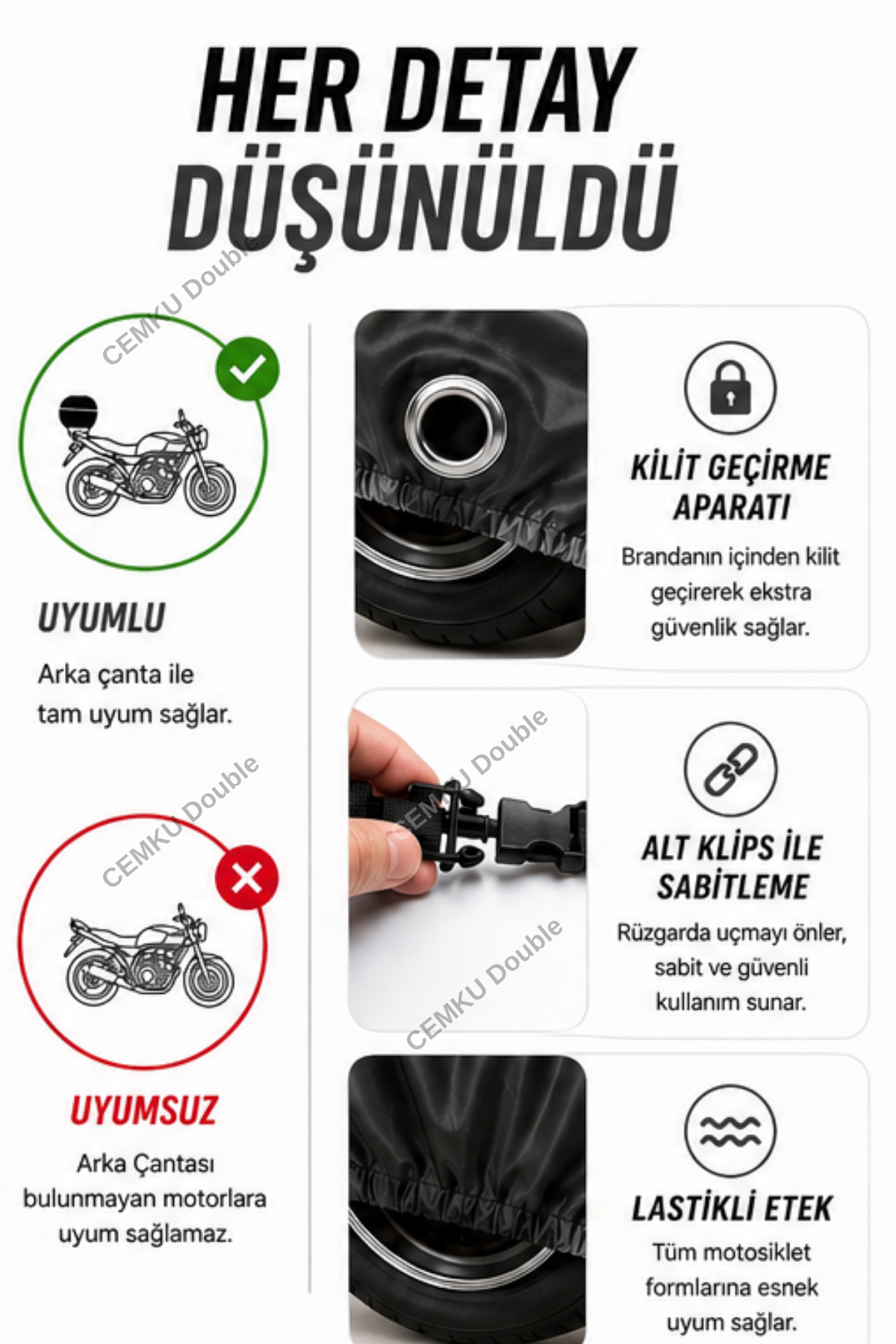 Cemku Double Gray Top - Black Bottom, Rear Bag Compatible Kawasaki