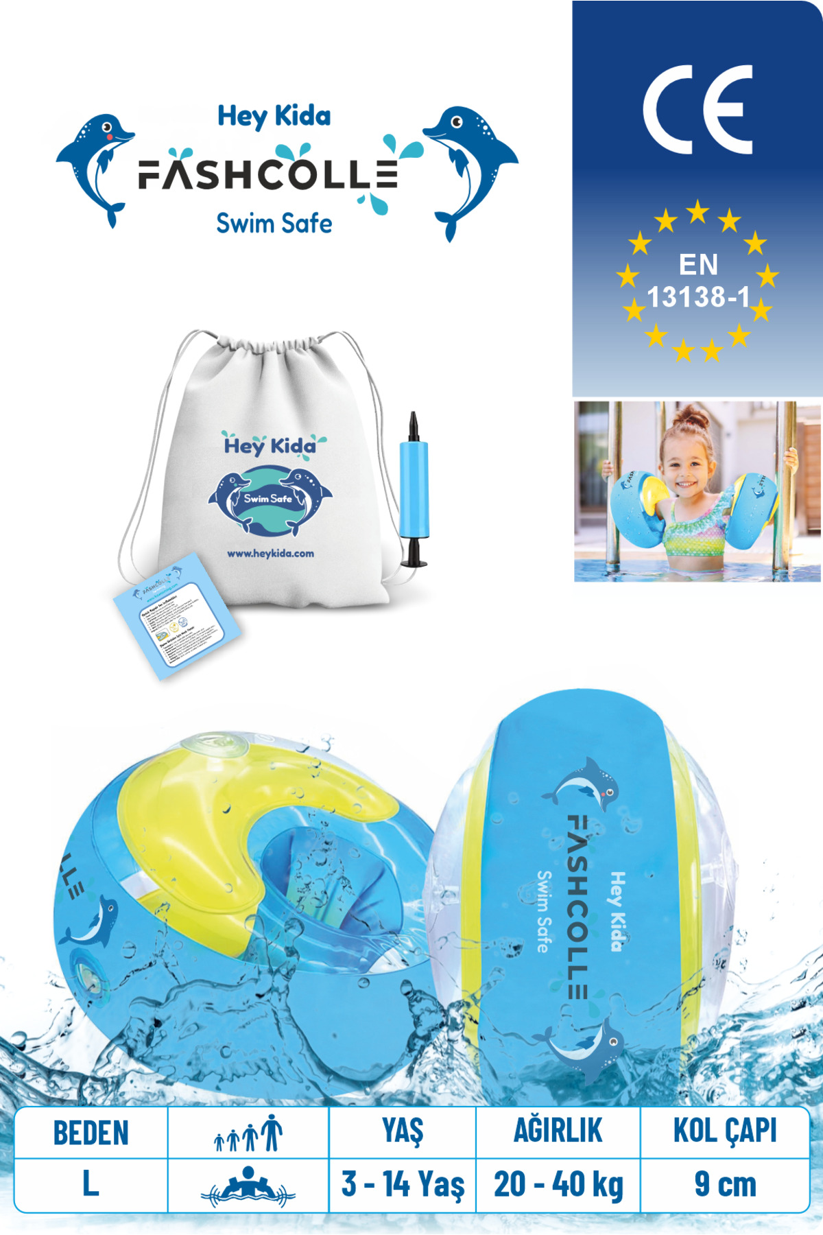 Round Swimming Auxiliary Inflatable Sea Sleeves (L) 4-14 Years