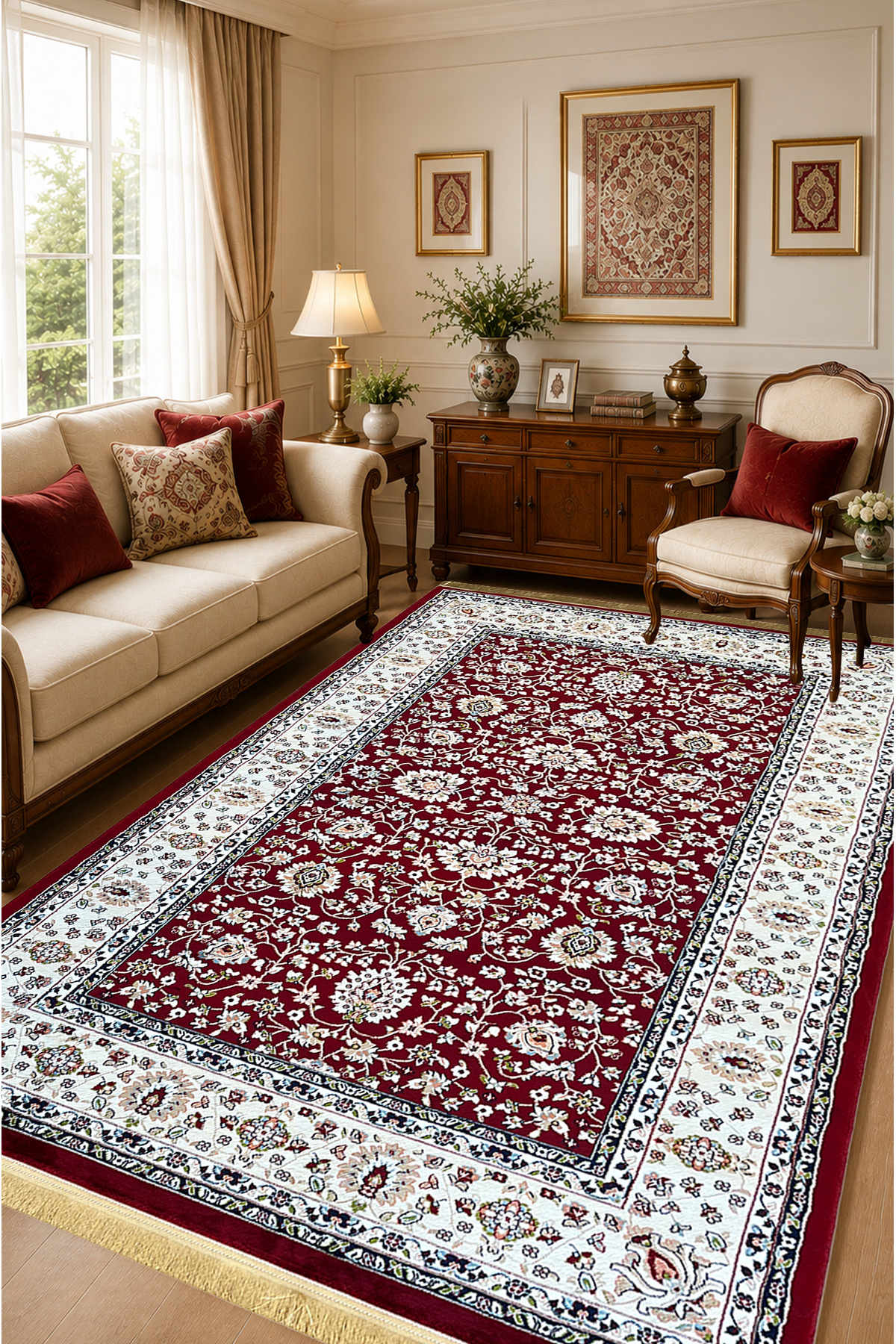 4 Square Meters - 6 Square Meters Modern Living Room Rug Soft Texture Antiallergic Silk Red