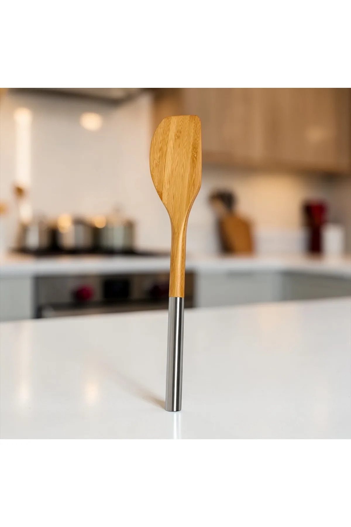 Metal Saplı Bambu Yan Spatula – Doğal Bambu Mutfak Gereci, Şık ve Dayanıklı Spatula
