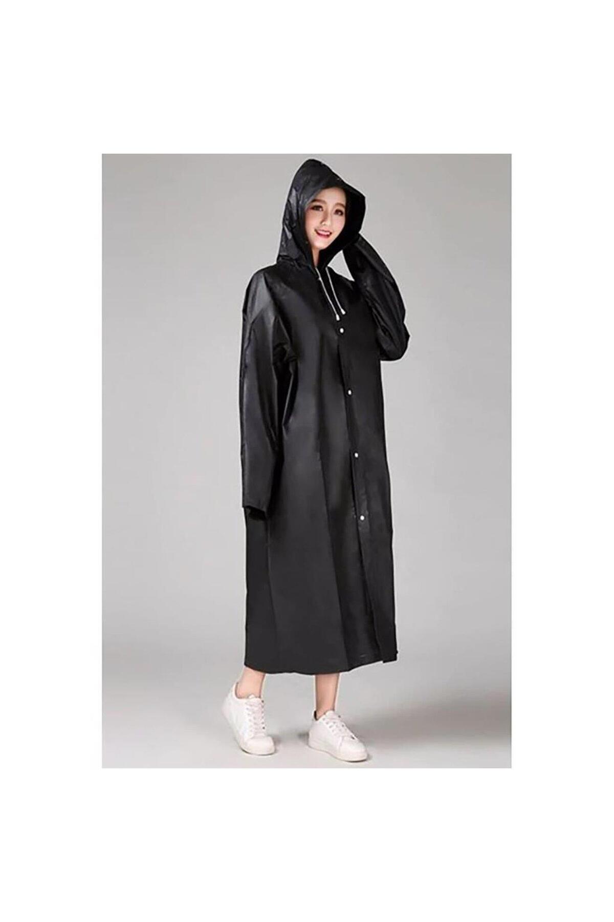 Siyah Kadın Erkek Yağmurluk Kapüşonlu Çıtçıtlı Eva Unisex Pratik Kapşonlu Yağmurluk XL Büyük Beden — مشکی H000063-2