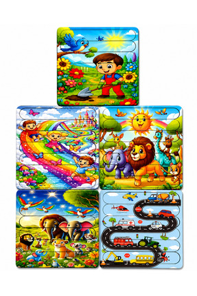 Ahşap 5 Adet 7 Parçalı Çubuk Puzzle Seti