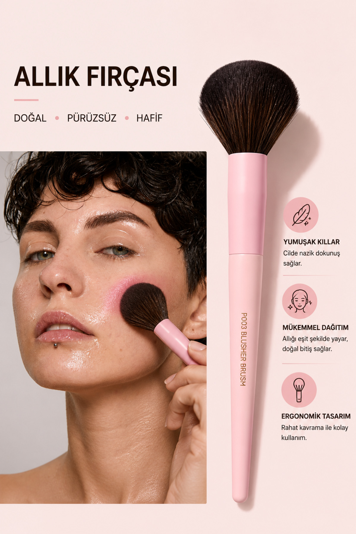 Soho N.Y.C. PINKY PRO P002- PROFESYONEL Allık Fırçası 18 CM — NYMA1554-PRO