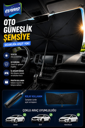 EVİMA Katlanabilir Oto Güneşlik Şemsiye 75x140 cm UV Korumalı Ön Cam Güneş Ko...