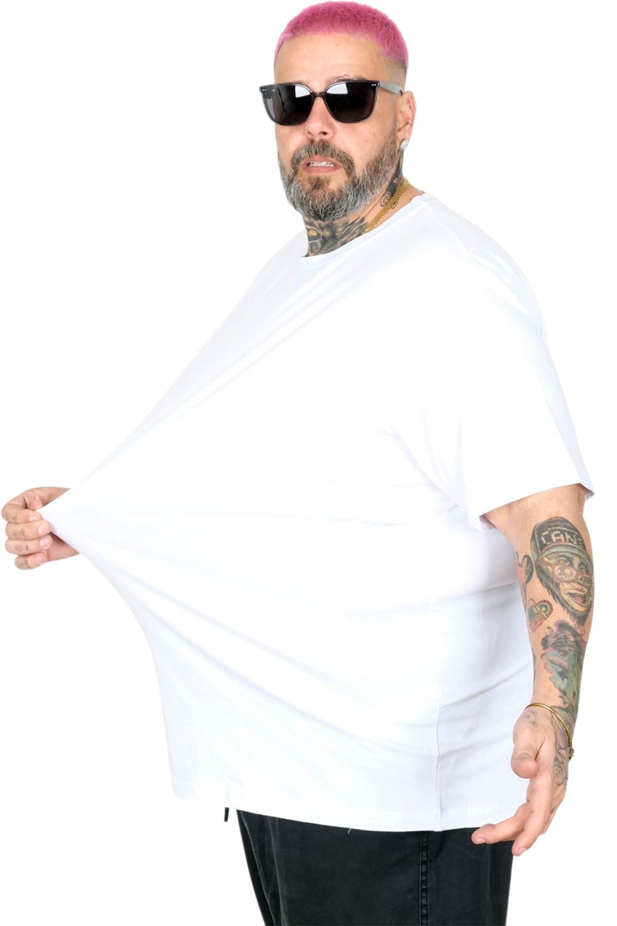 ModeXL Mode XL Büyük Beden Unisex Likralı T-shirt Bisiklet Yaka 20149 Beyaz görsel 2