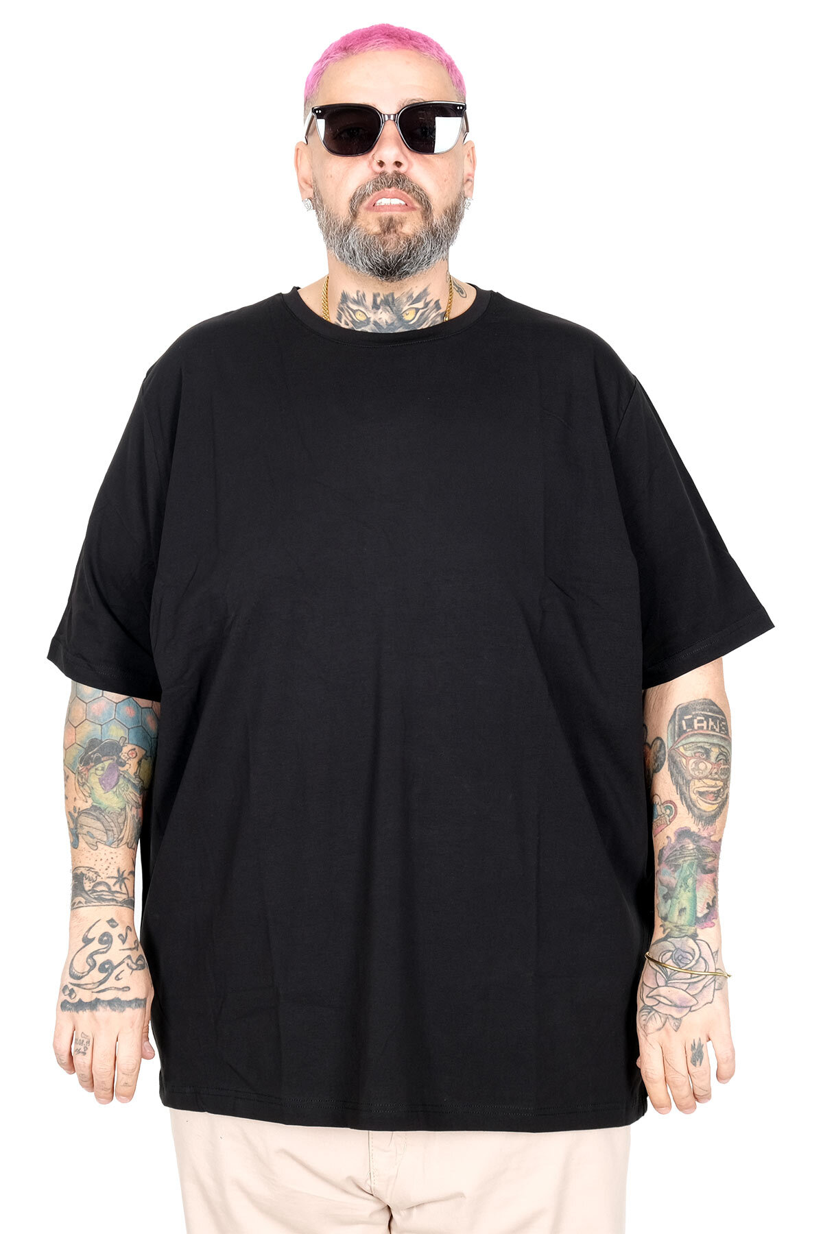 ModeXL Mode XL Büyük Beden Unisex Likralı T-shirt Bisiklet Yaka 20149 Siyah görsel 2
