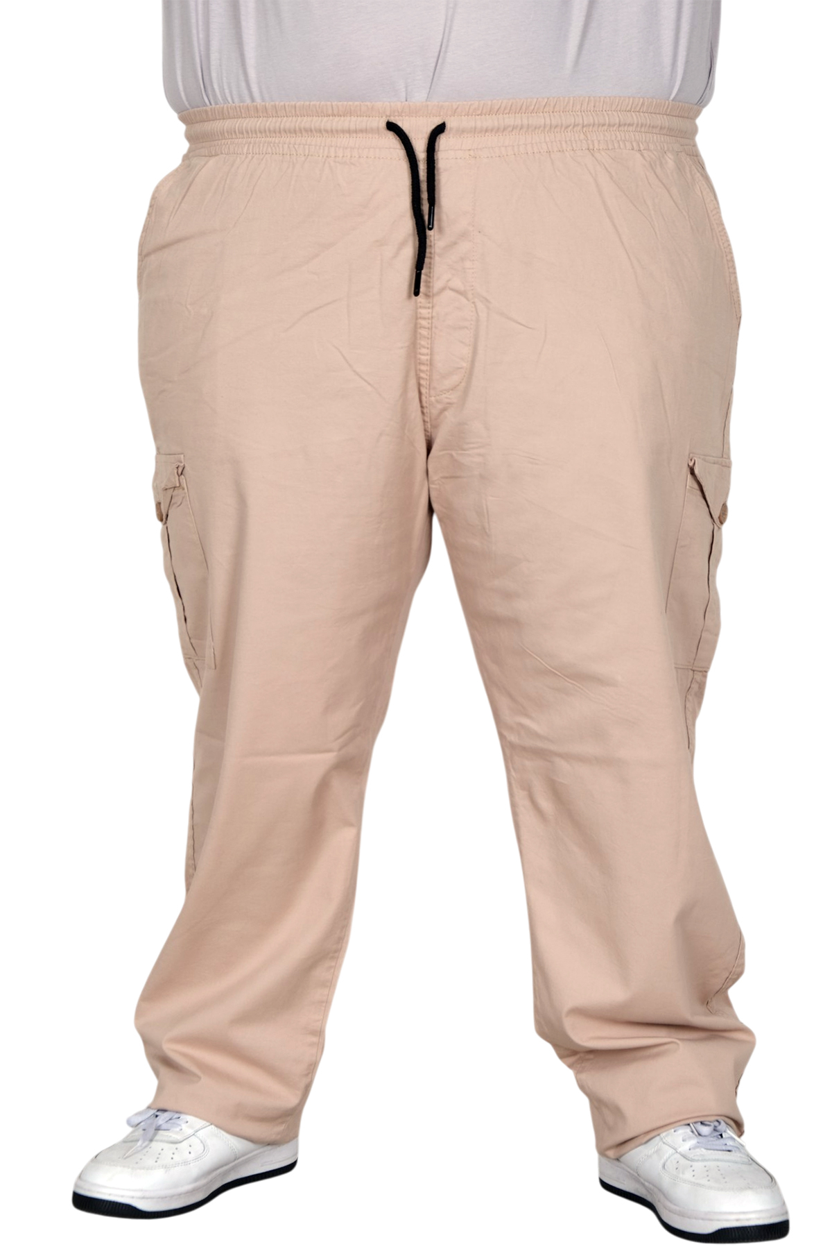 ModeXL Büyük Beden Erkek Keten Kargo Jogger Pantolon Milano 21912 Bej görsel 2