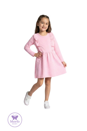 Atabay Tekstil FIRFIRLI AÇIK PEMBE KRİNKIL ELBİSE
