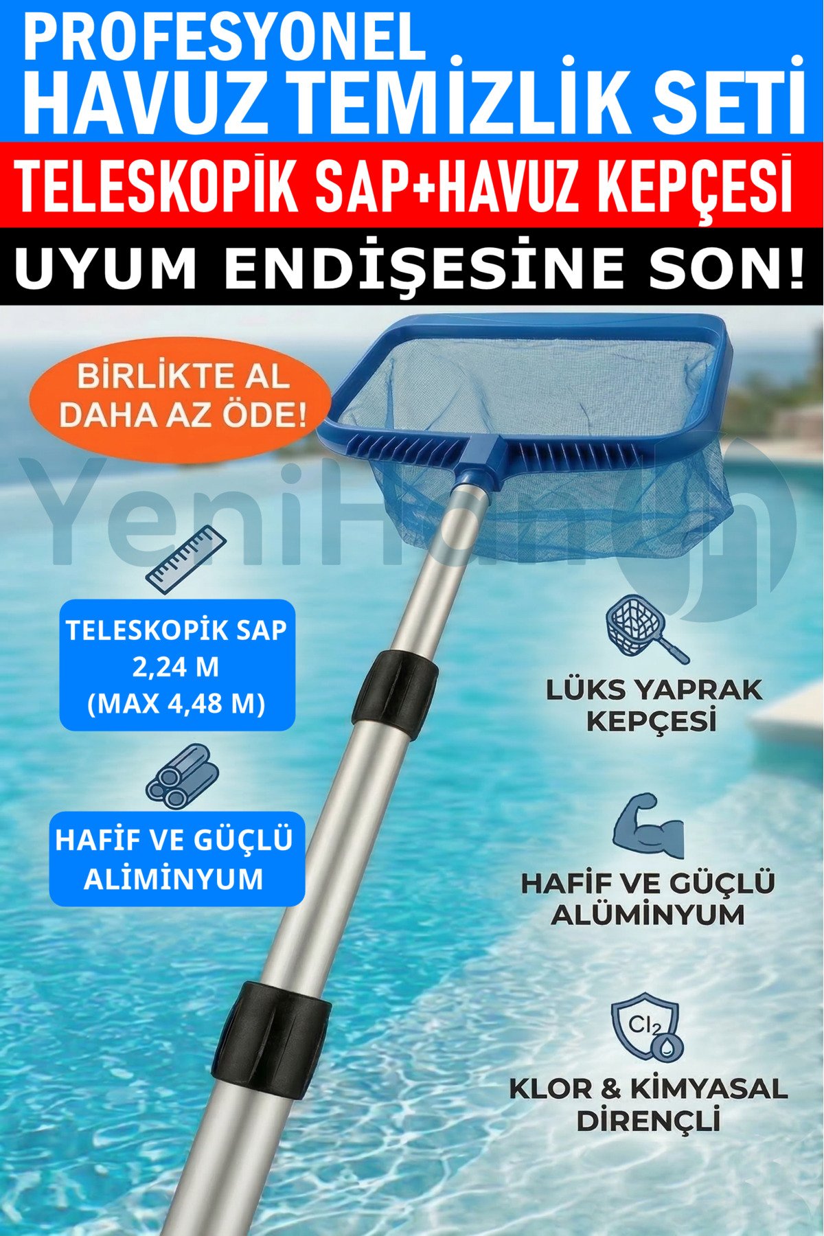 Ekonef Profesyonel Havuz Temizlik Seti - Teleskopik Sap + Lüks