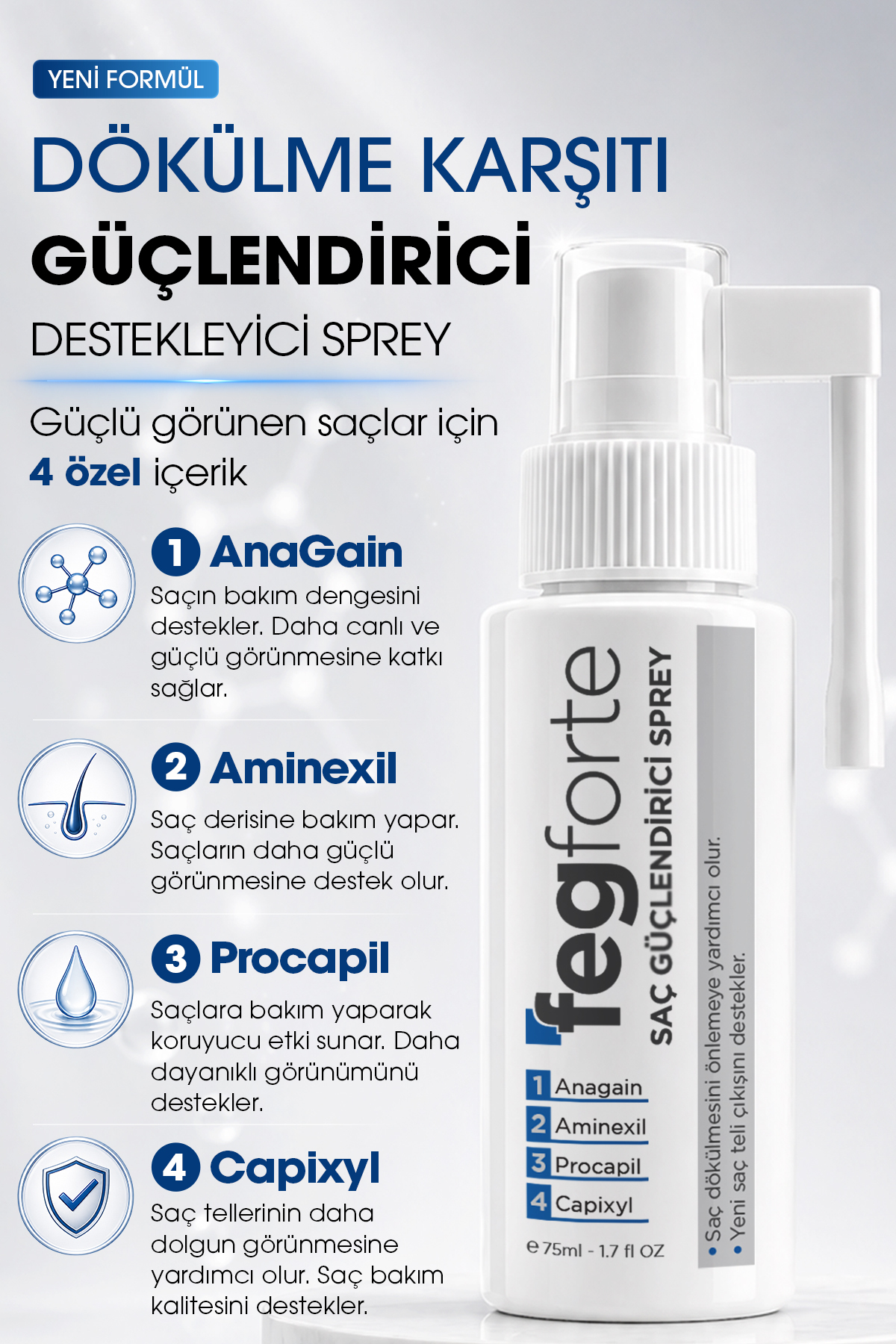 Feg Forte Saç Çıkarıcı ve Güçlendirici Sprey Serum - 75 mL — ffsp01