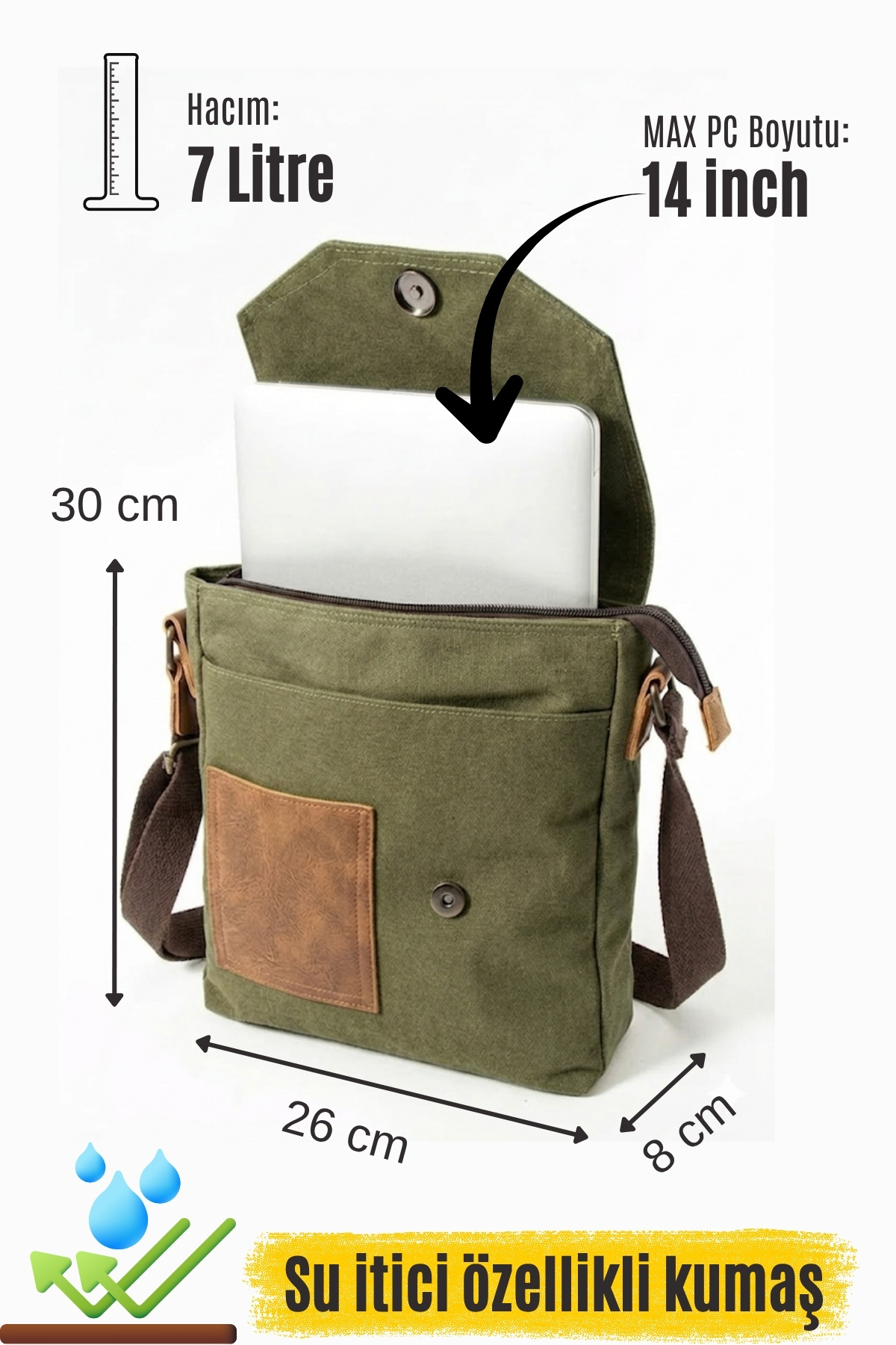HAKKAN ÇANTA GK62 Kanvas (pamuk) POSTACI ÇANTASI ÇOK BÖLMELİ ÜNİVERSİTE GÜNLÜK ÇANTA MACBOOK TABLET ÇANTA HAKİ görsel 8