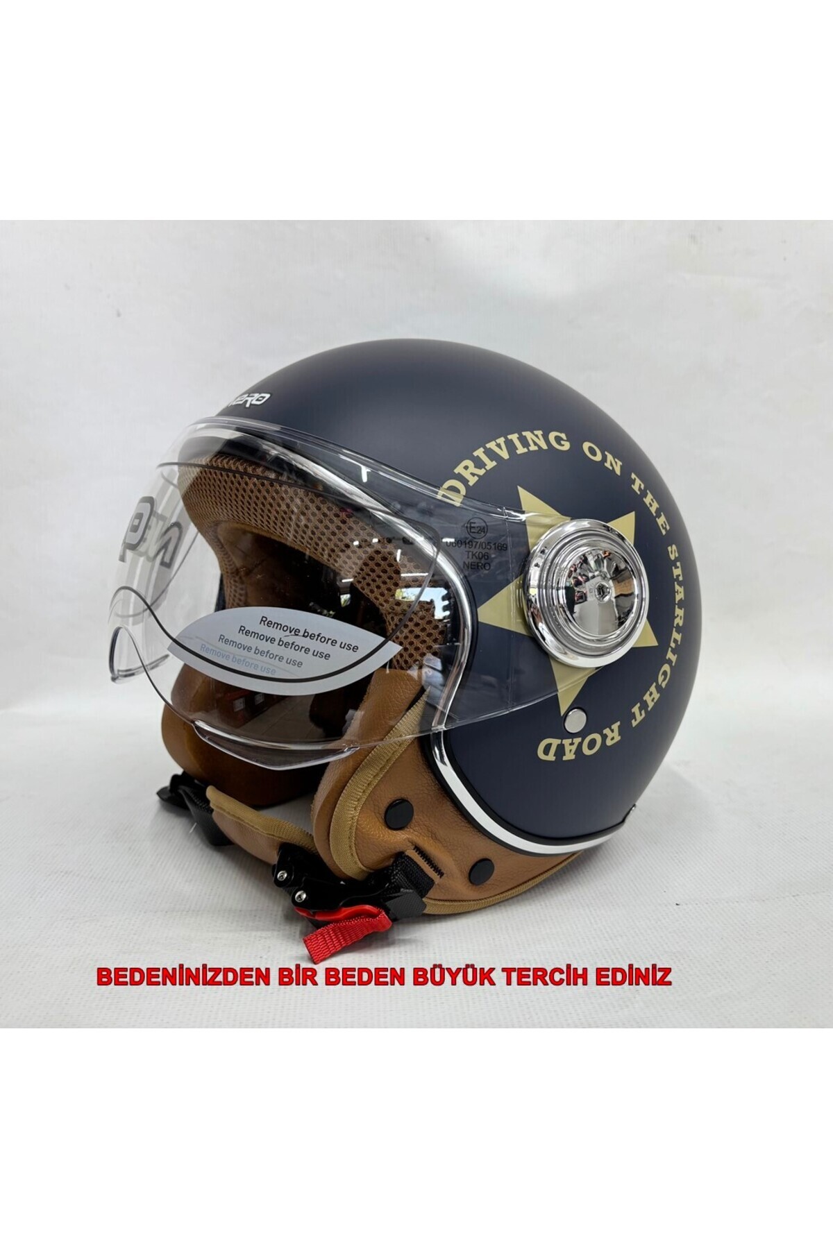 Nero Yarım Kask Tk-06 Mat Antrasit Renk Yıldız - Şefaf Vizörlü