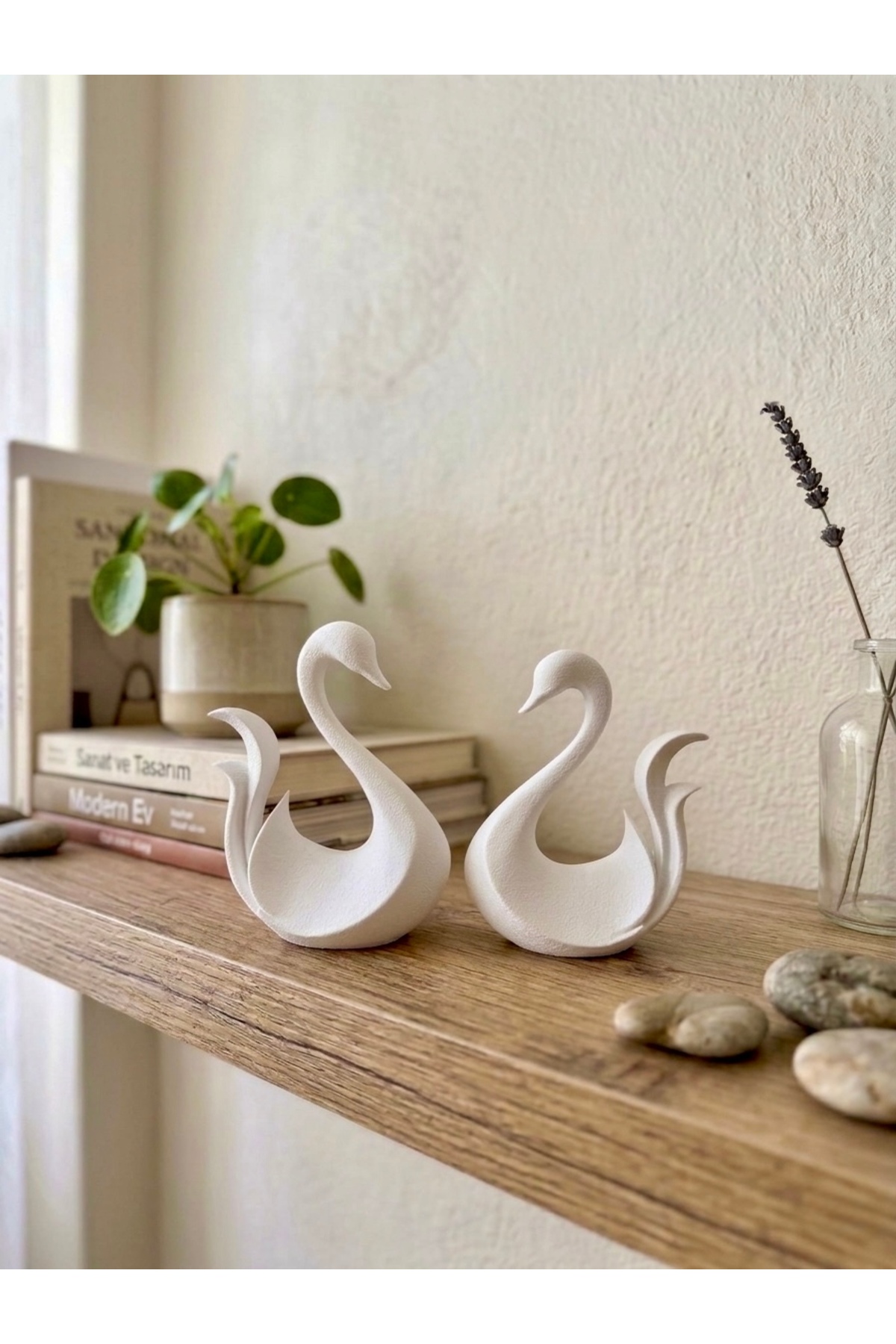 Minimalist 2pcs White Swan Set15-13cm Decorative Home Office Ornament Trinket Object