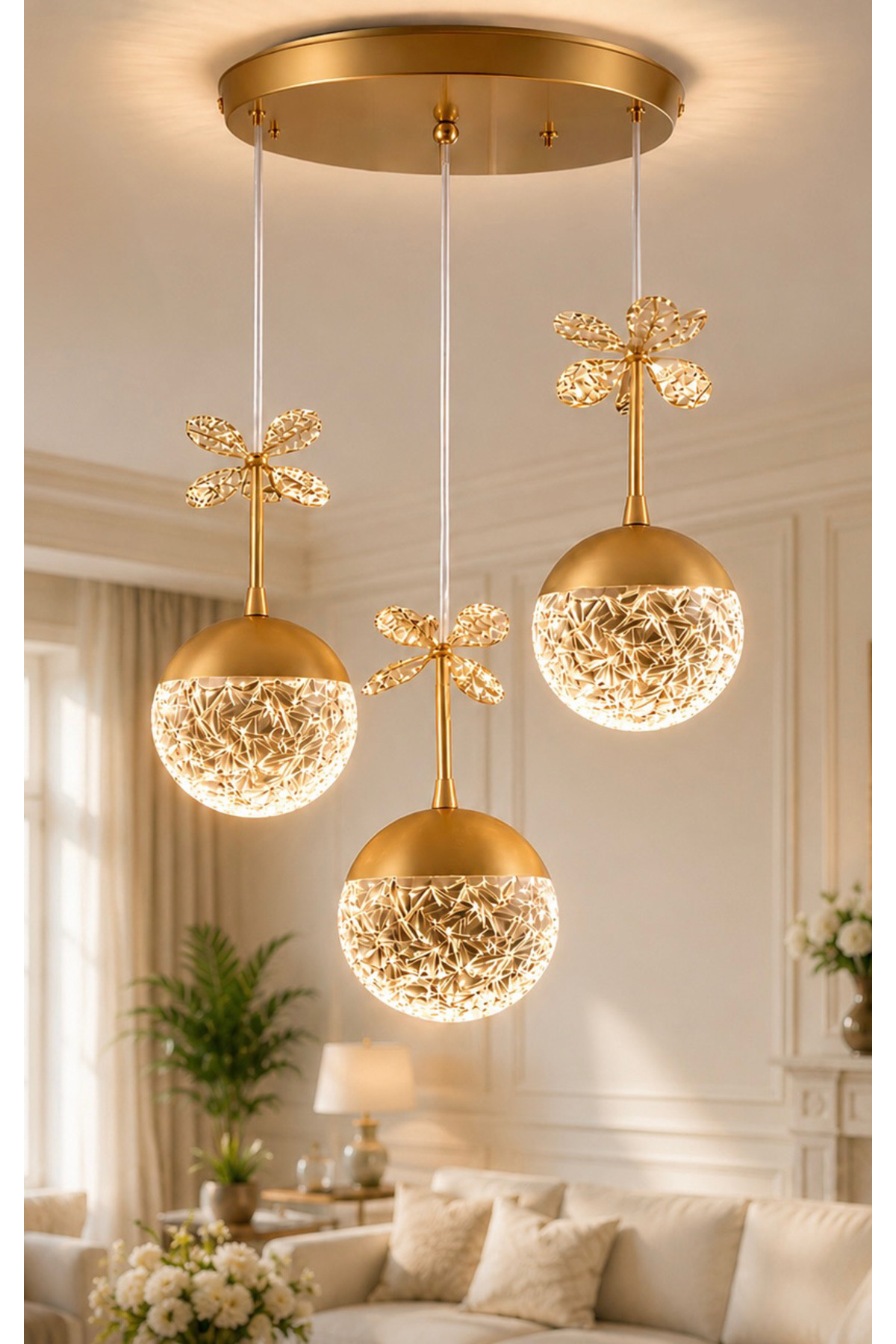 Bruce Triple Pendant Matte Antique Gold Metal 3 Colors Light Living Room Living Bedroom Kitchen Chandelier Led Pendant