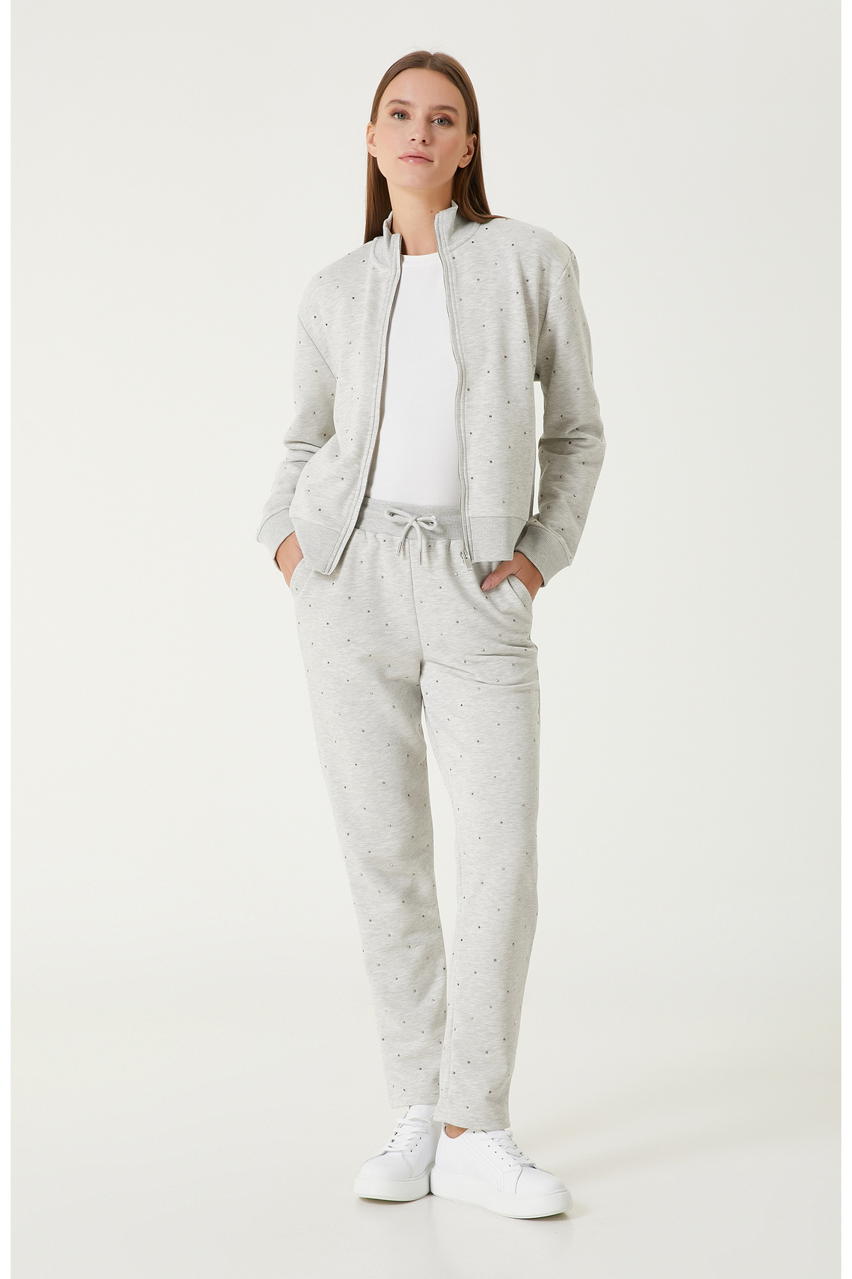 Grey Melange Stone Printed Tracksuit
