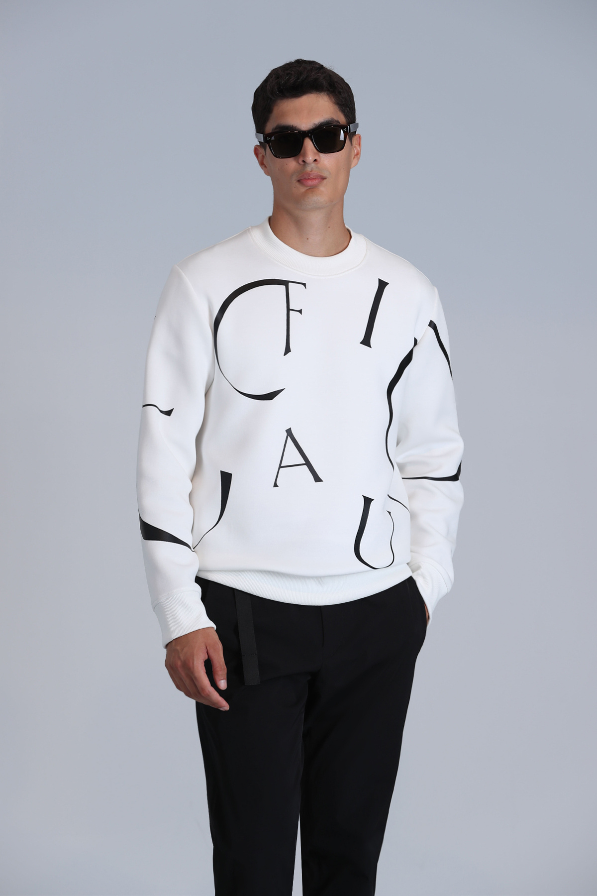 Lufian Frank Erkek Sweatshirt Kırık Beyaz görsel 3