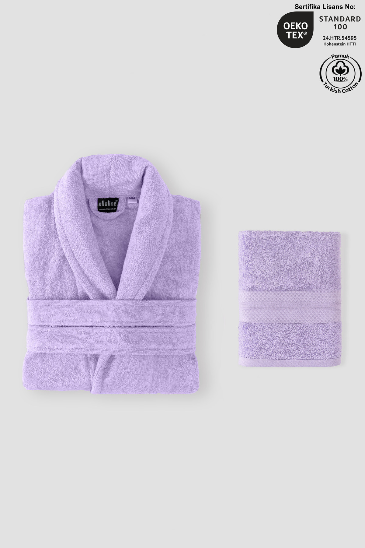 Bathrobe Set 100% Cotton Certified Şalyaka Bathrobe Head Towel Set 2 Pieces Lilac