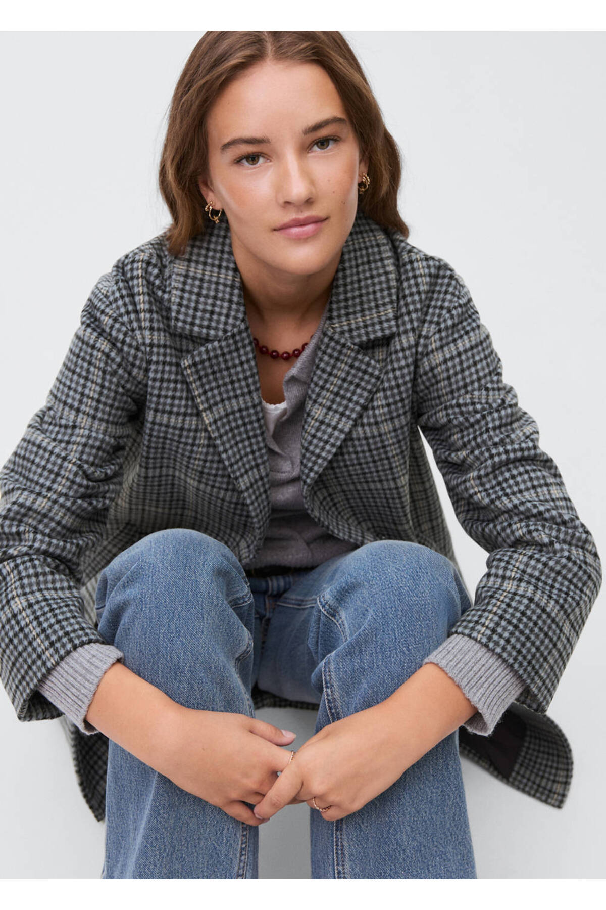 Mango Teen Kareli uzun palto görsel 7