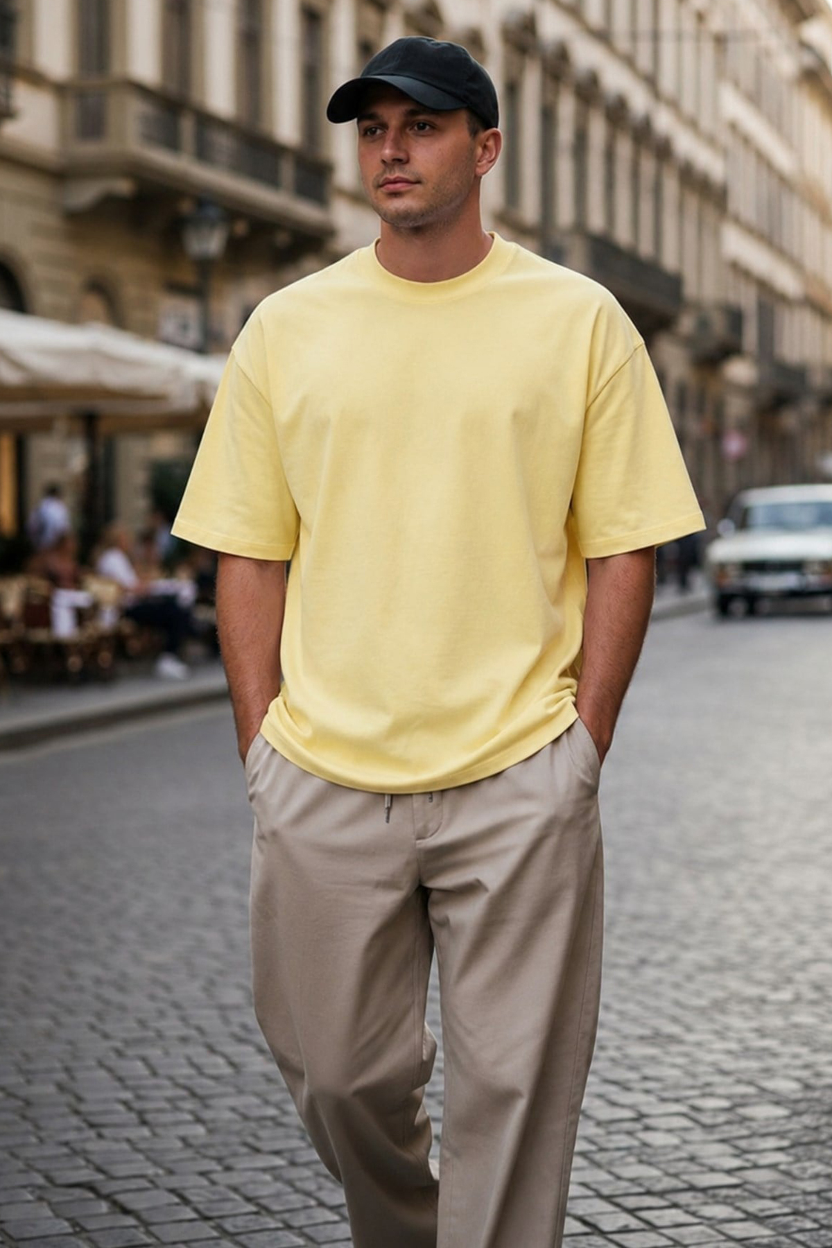 Men's Yellow Oversize Fit Basic T-Shirt 6066